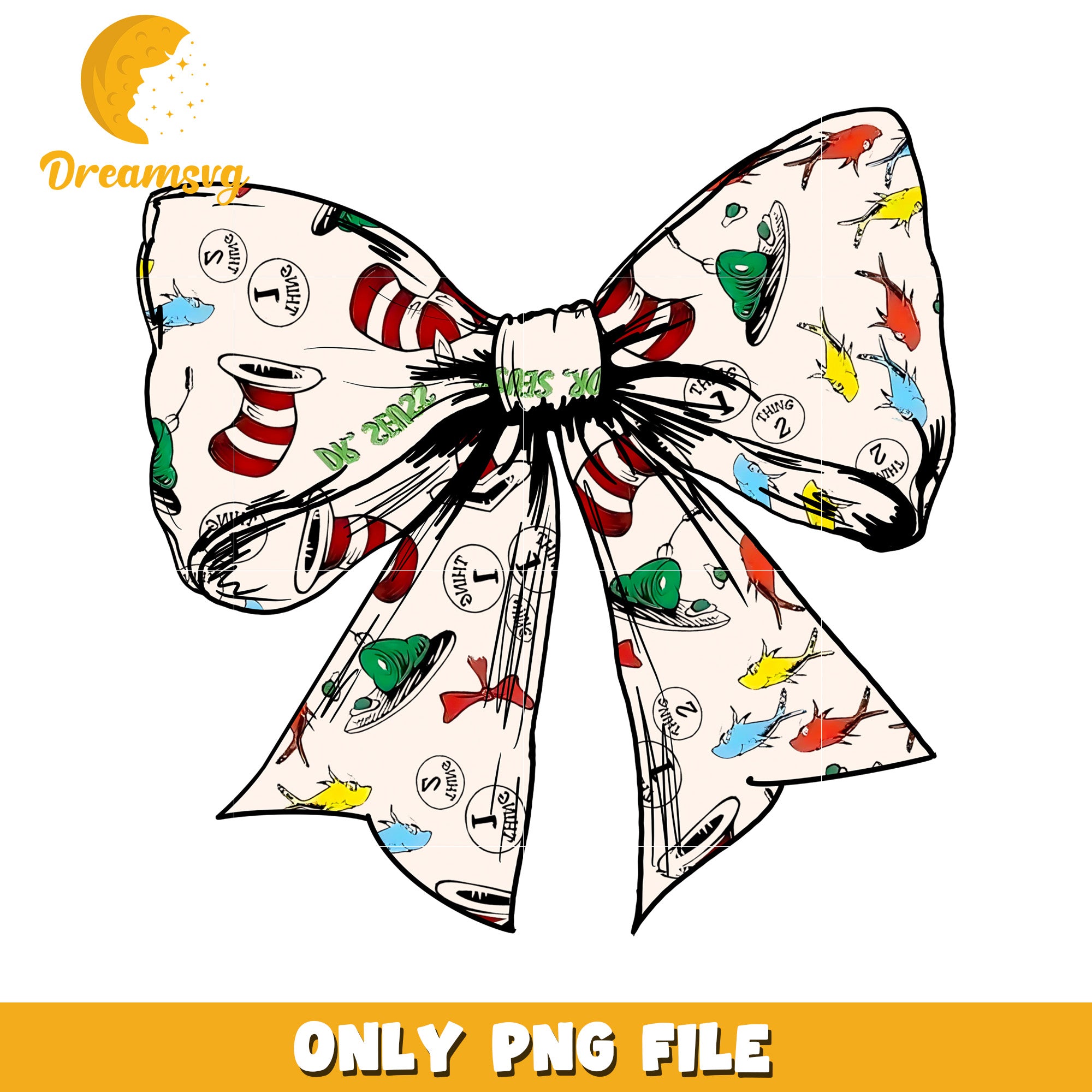 Colorful Dr Seuss Inspired Bow PNG for Crafts and Decor