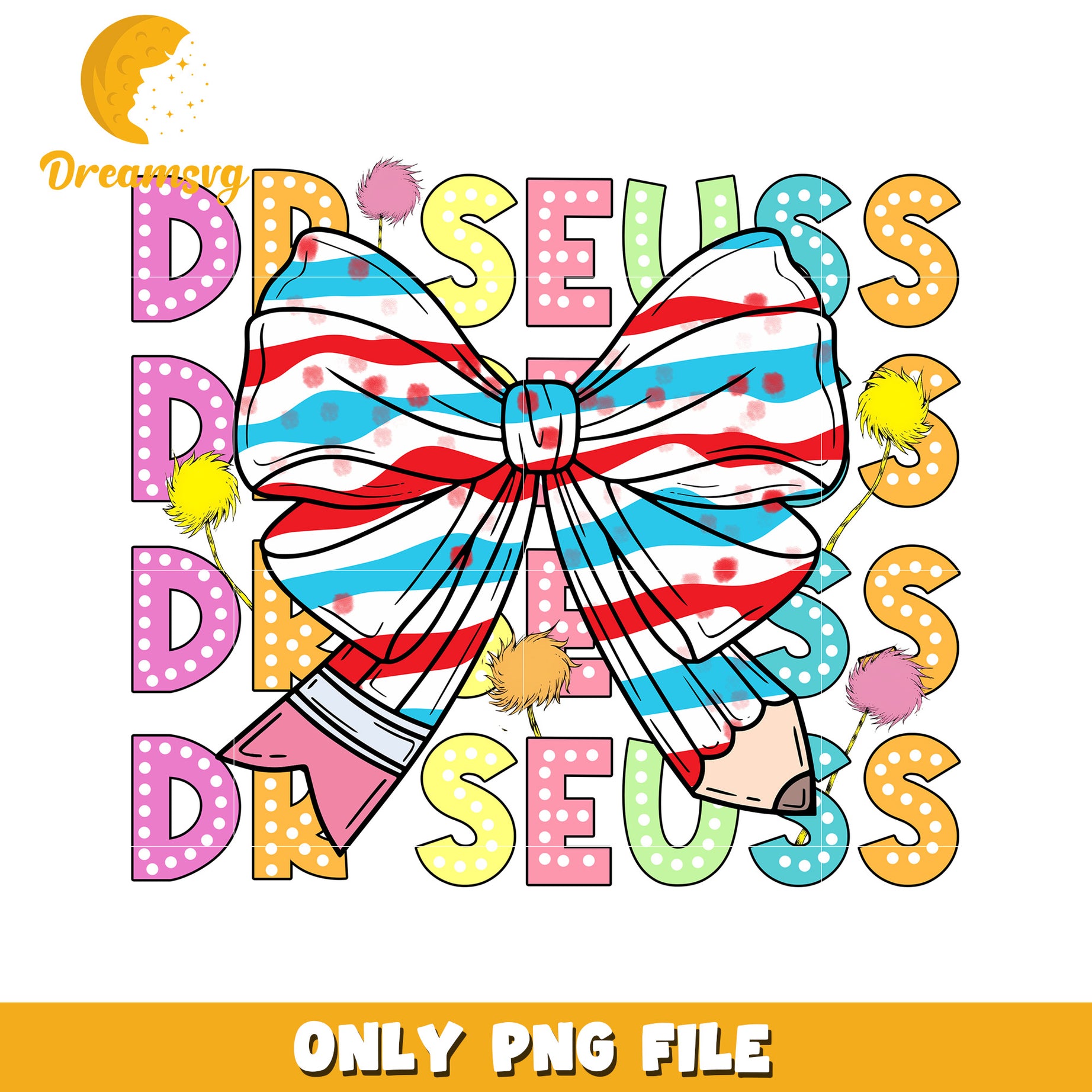 Colorful Dr Seuss Inspired Bow and Text PNG Design File
