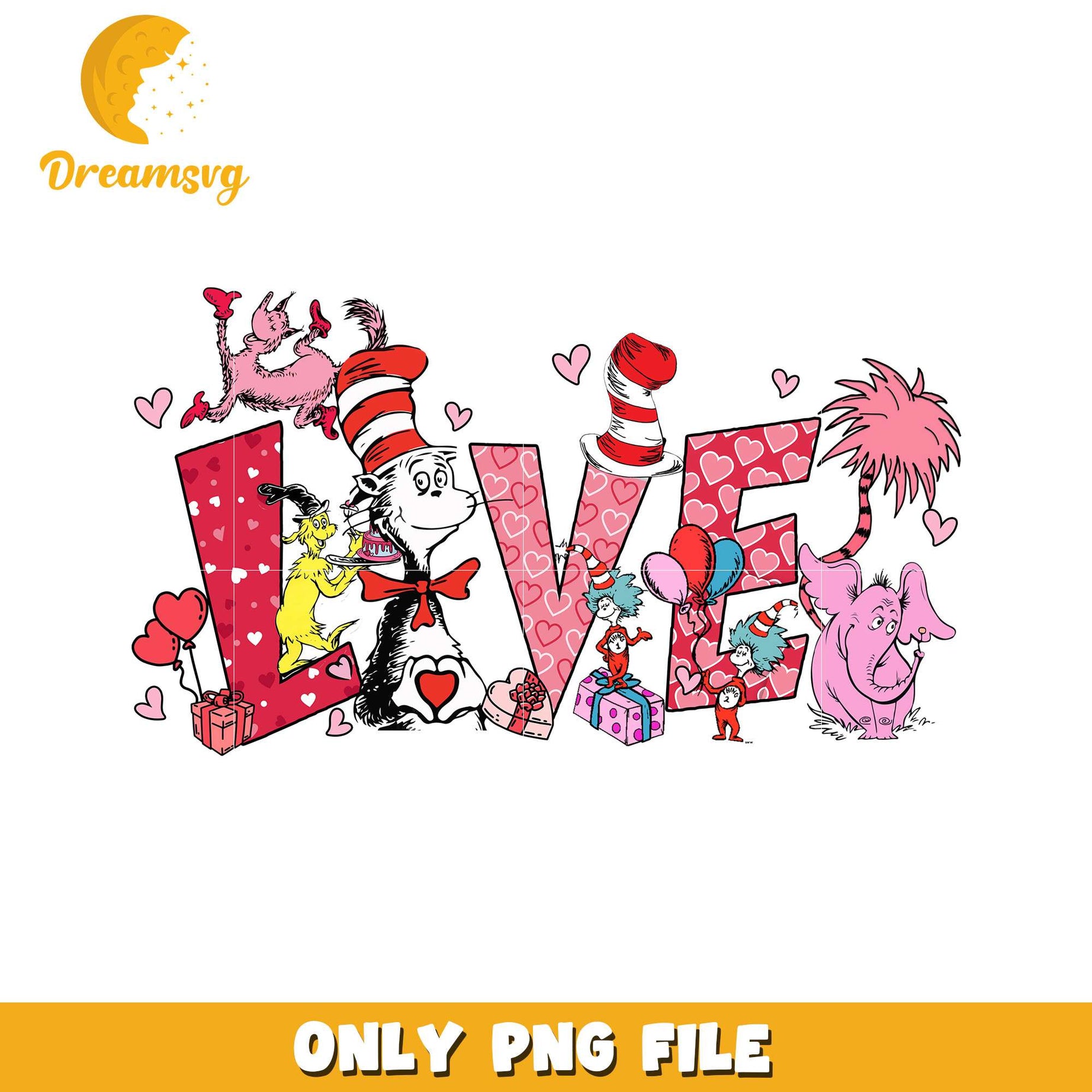 Colorful Dr Seuss Love Design PNG File for Scrapbooking