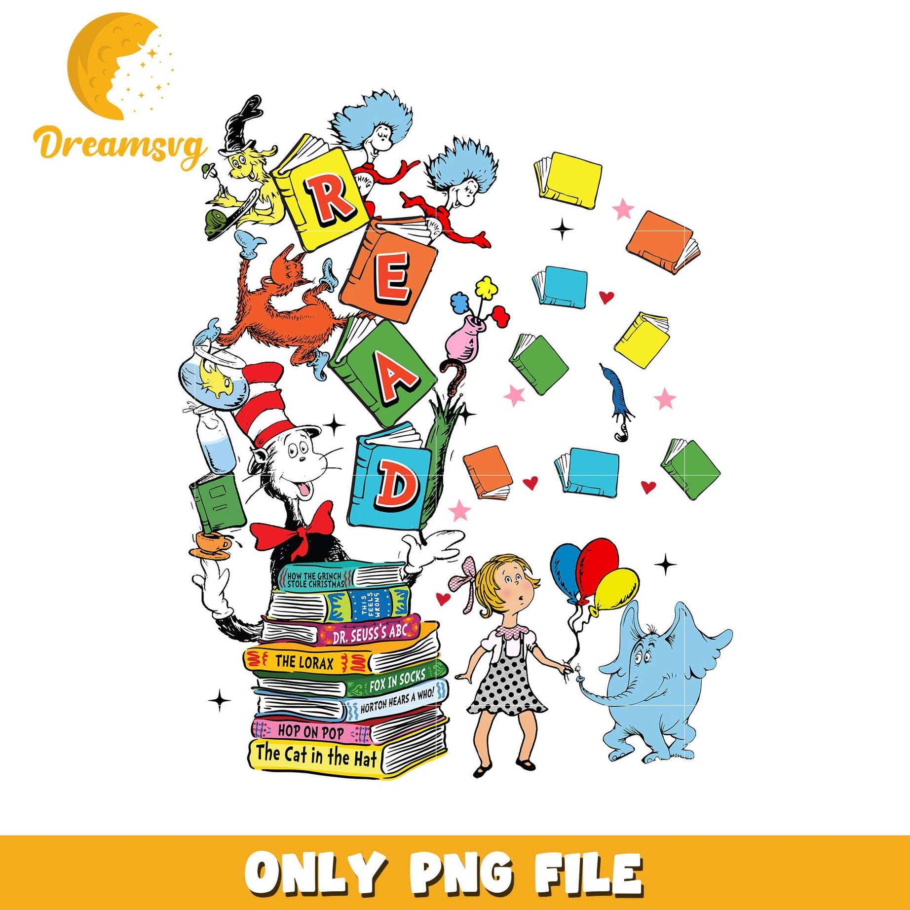 Colorful Dr Seuss Read Inspired PNG for Kids Learning Fun