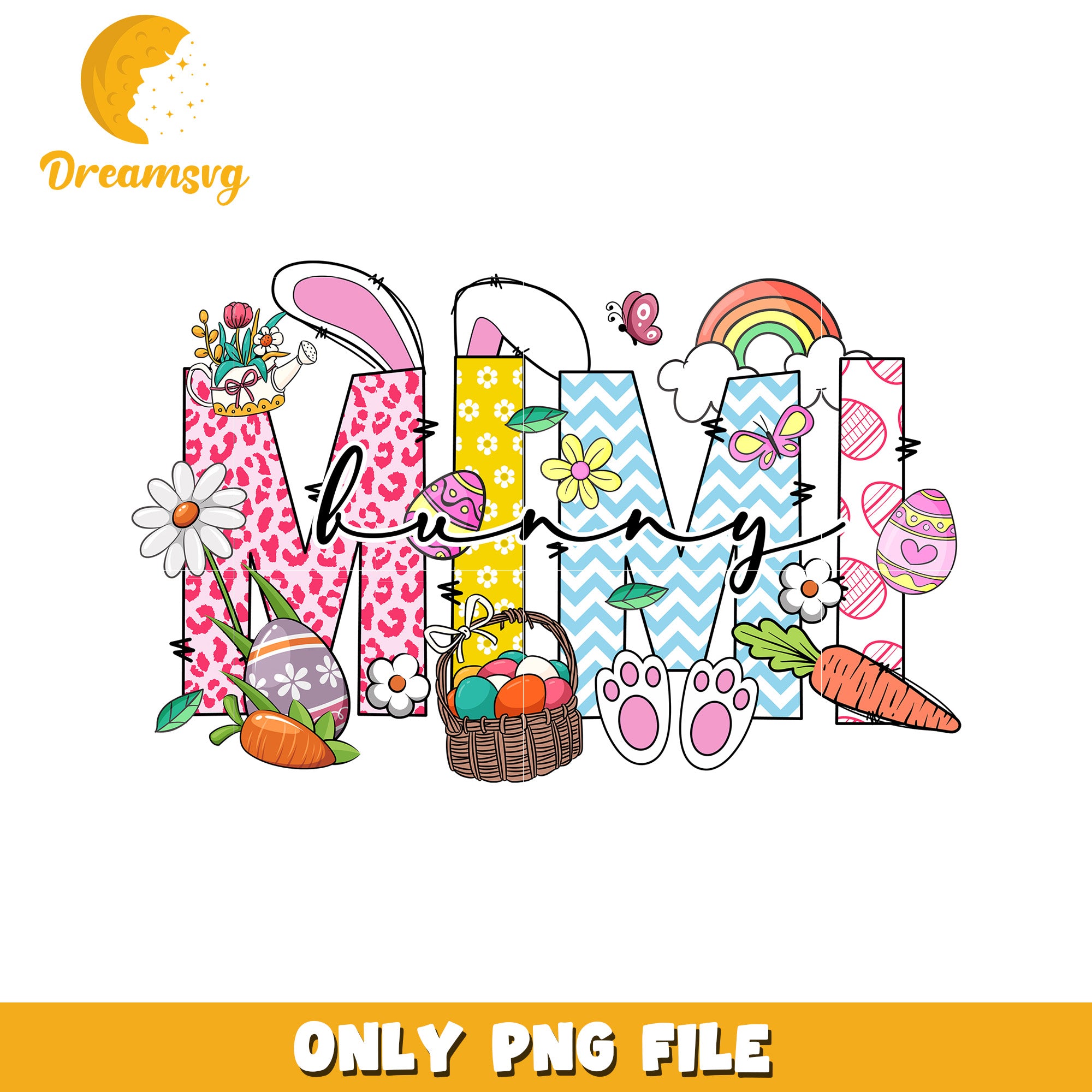 Colorful Easter Bunny Design PNG File for Spring Decor