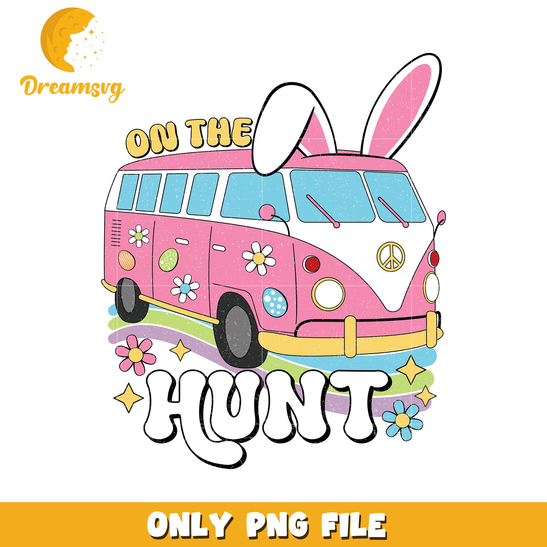 Colorful Easter Bunny Van On the Hunt PNG Design Image