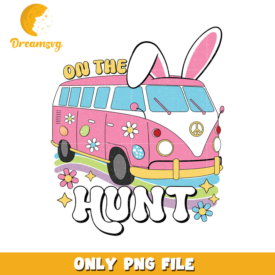 Colorful Easter Bunny Van On the Hunt PNG Design Image