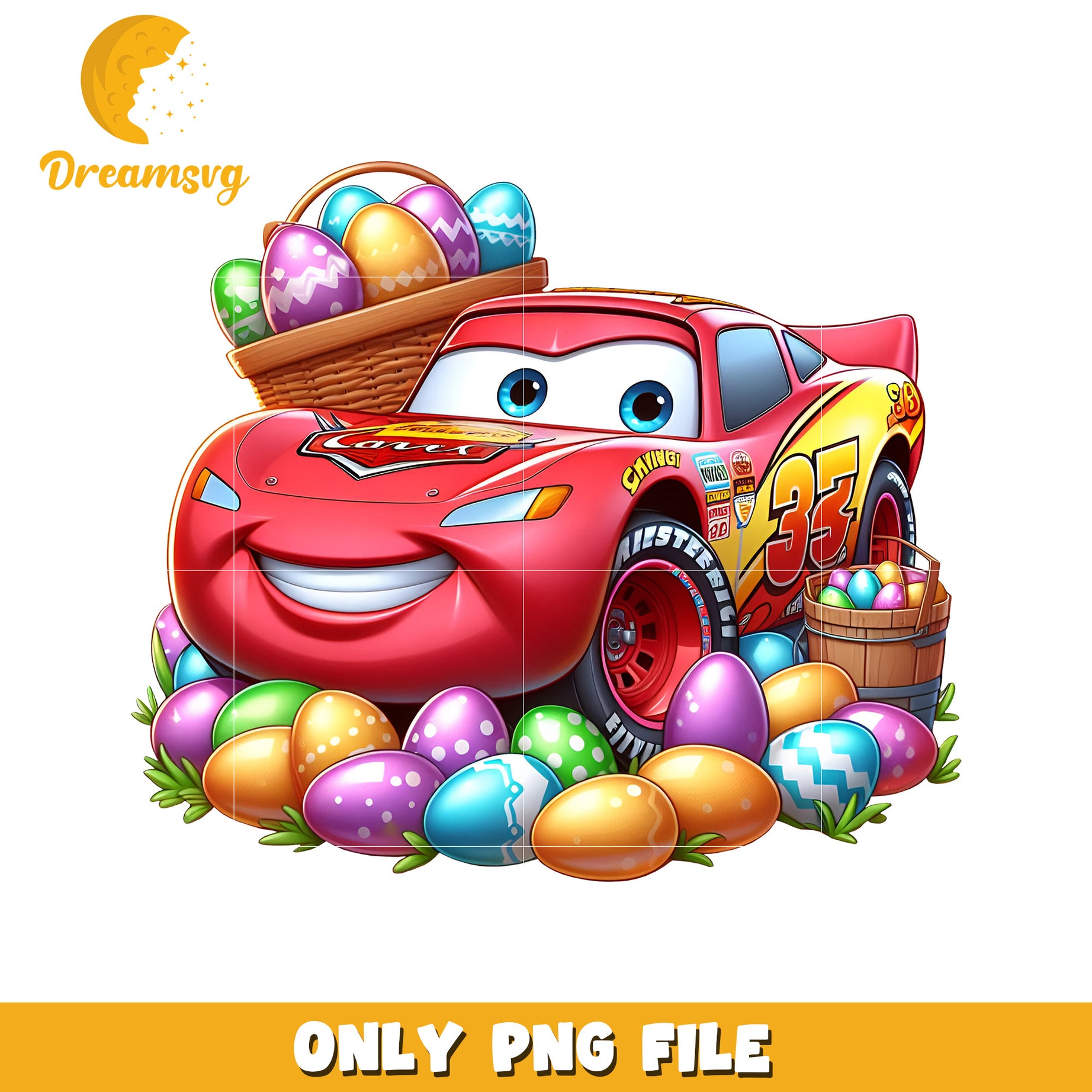 Colorful Easter Car PNG with Eggs and Basket Design