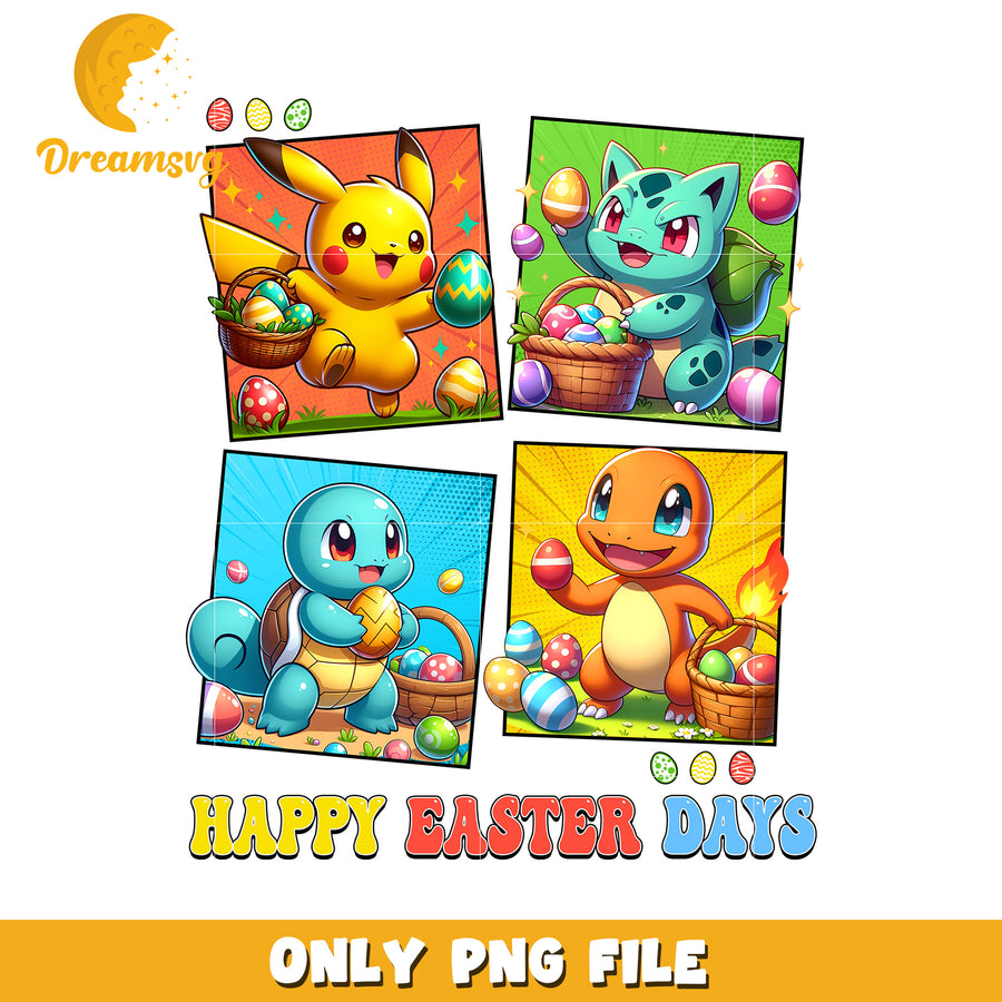 Colorful Easter Cartoon Characters Egg Hunt PNG Image
