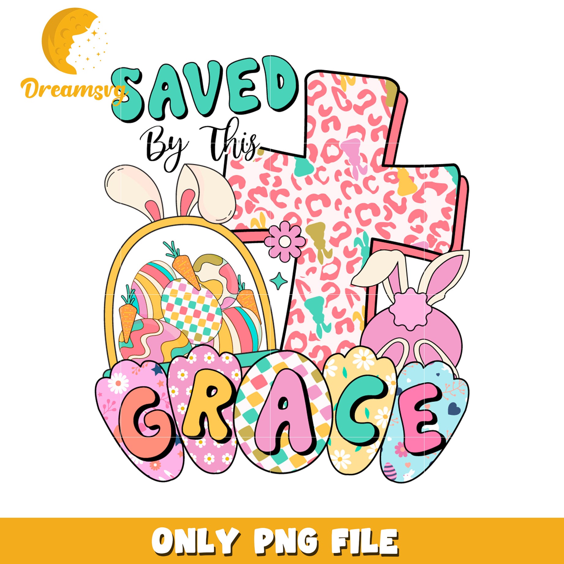 Colorful Easter Design Saved by This Grace PNG Art