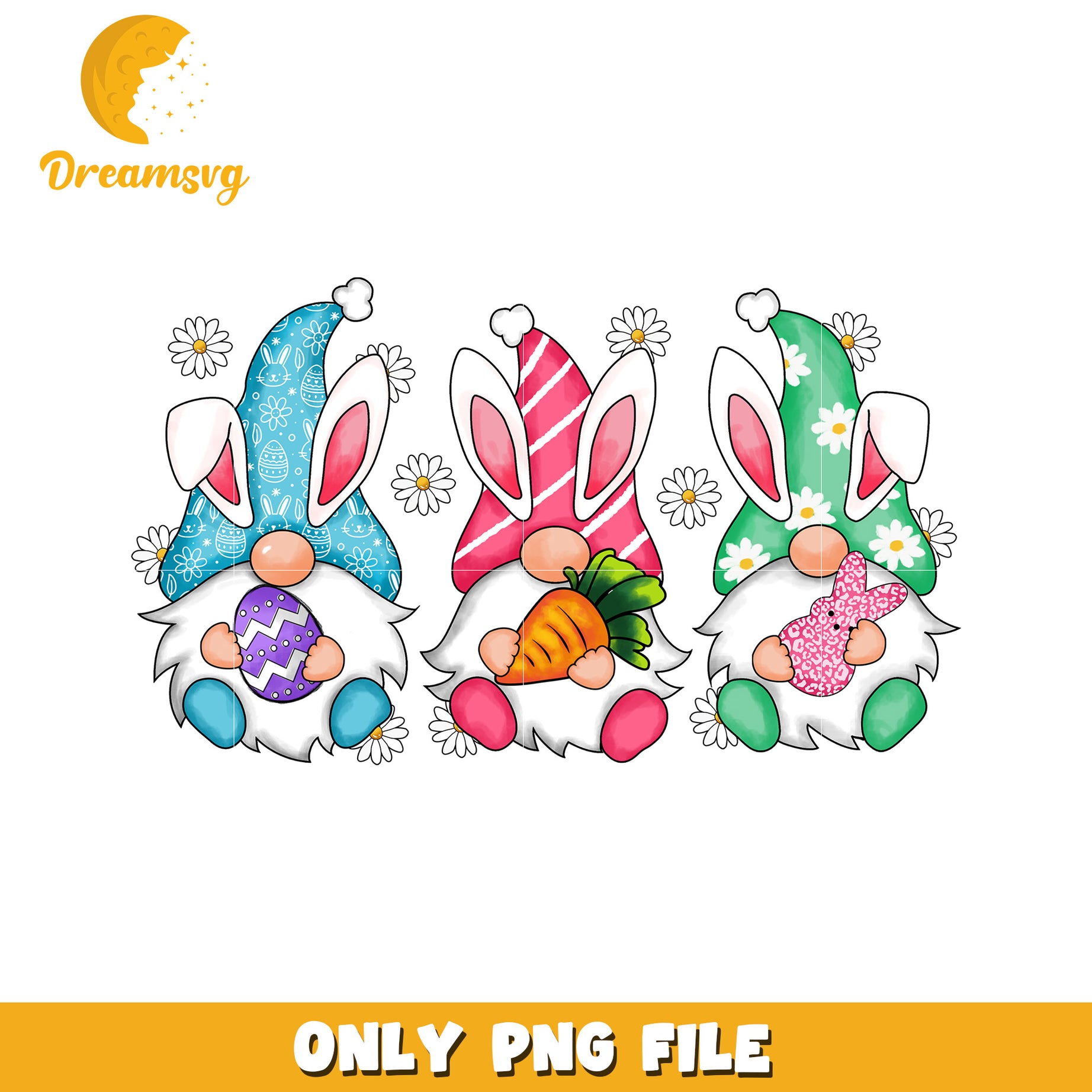 Colorful Easter Gnomes with Bunny Hats PNG Design File