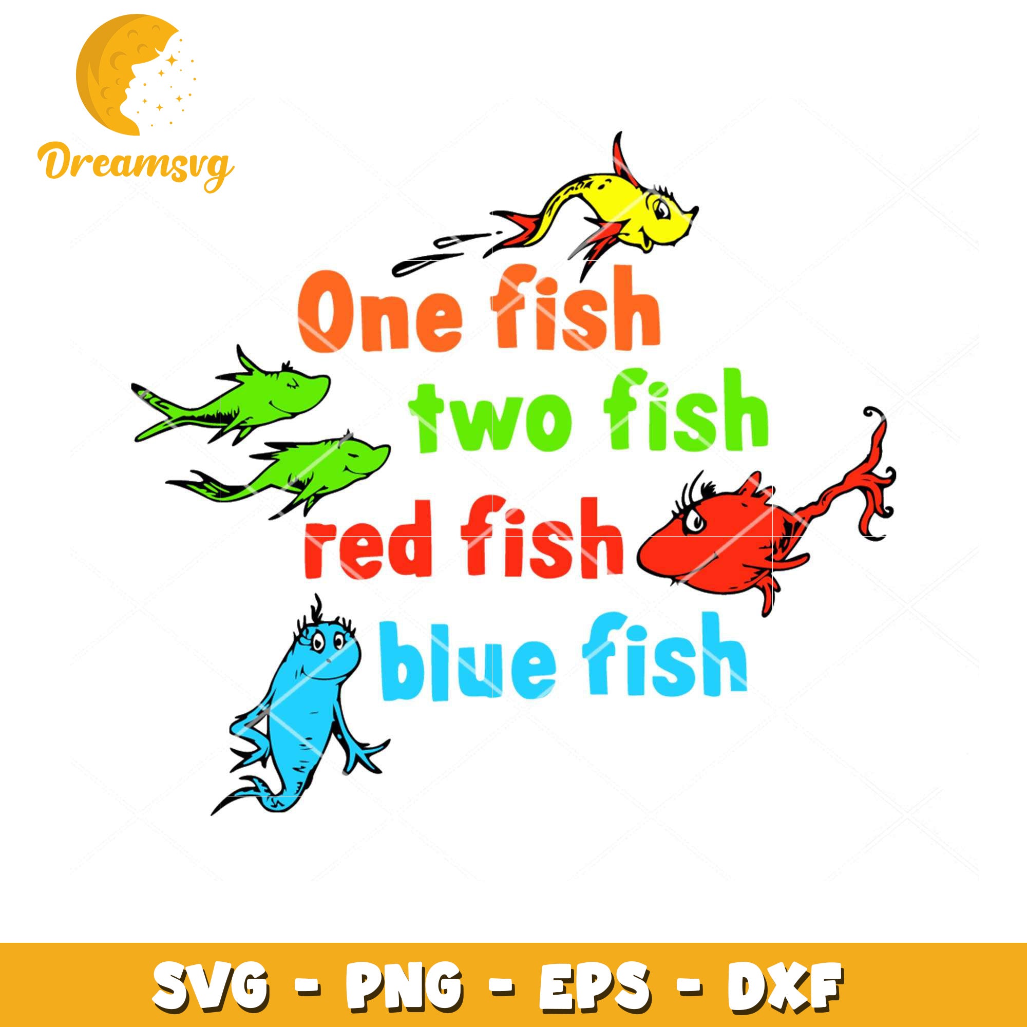 Colorful Fish SVG Design One Fish Two Fish Red Blue Fish Art