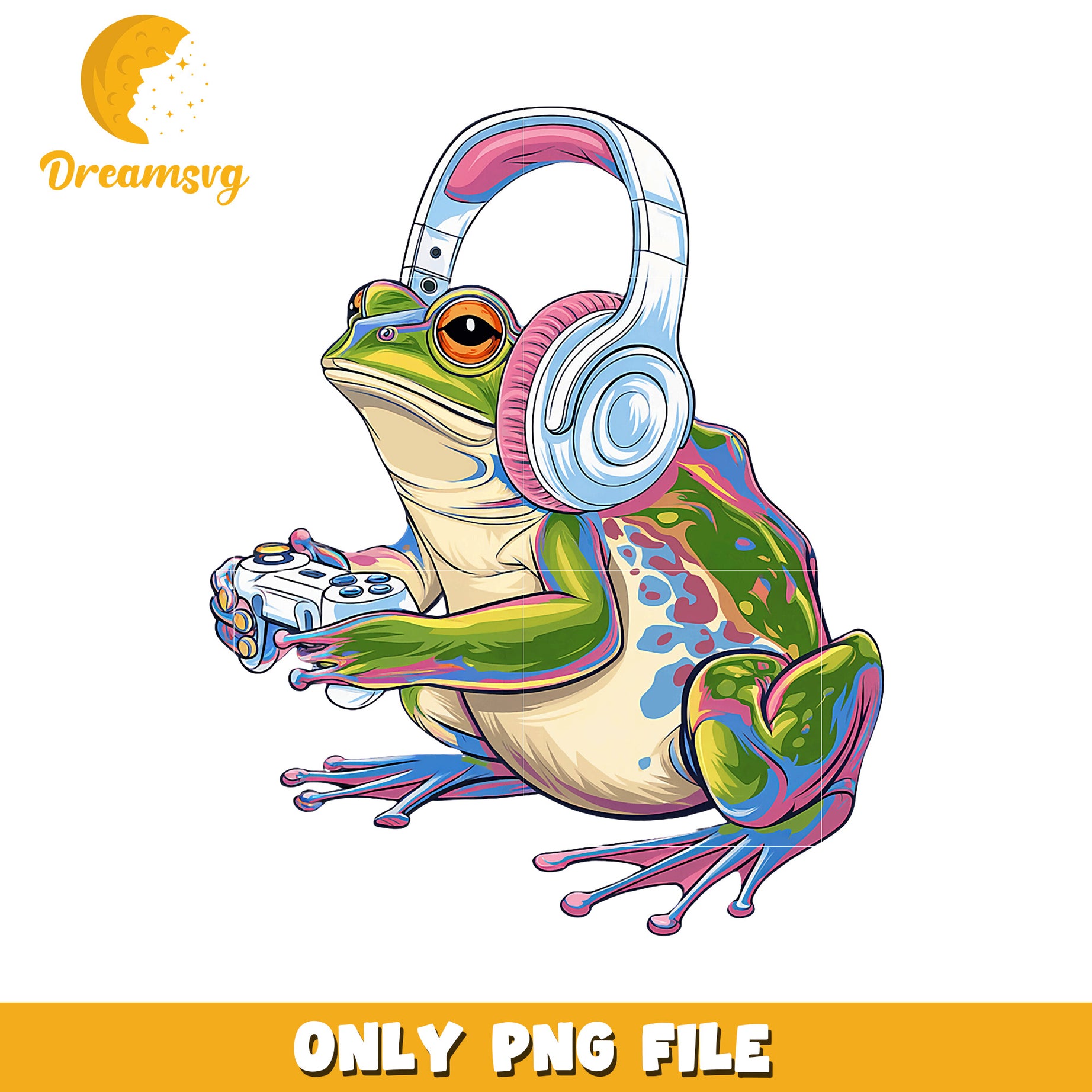Colorful Gamer Frog PNG Headphones & Controller
