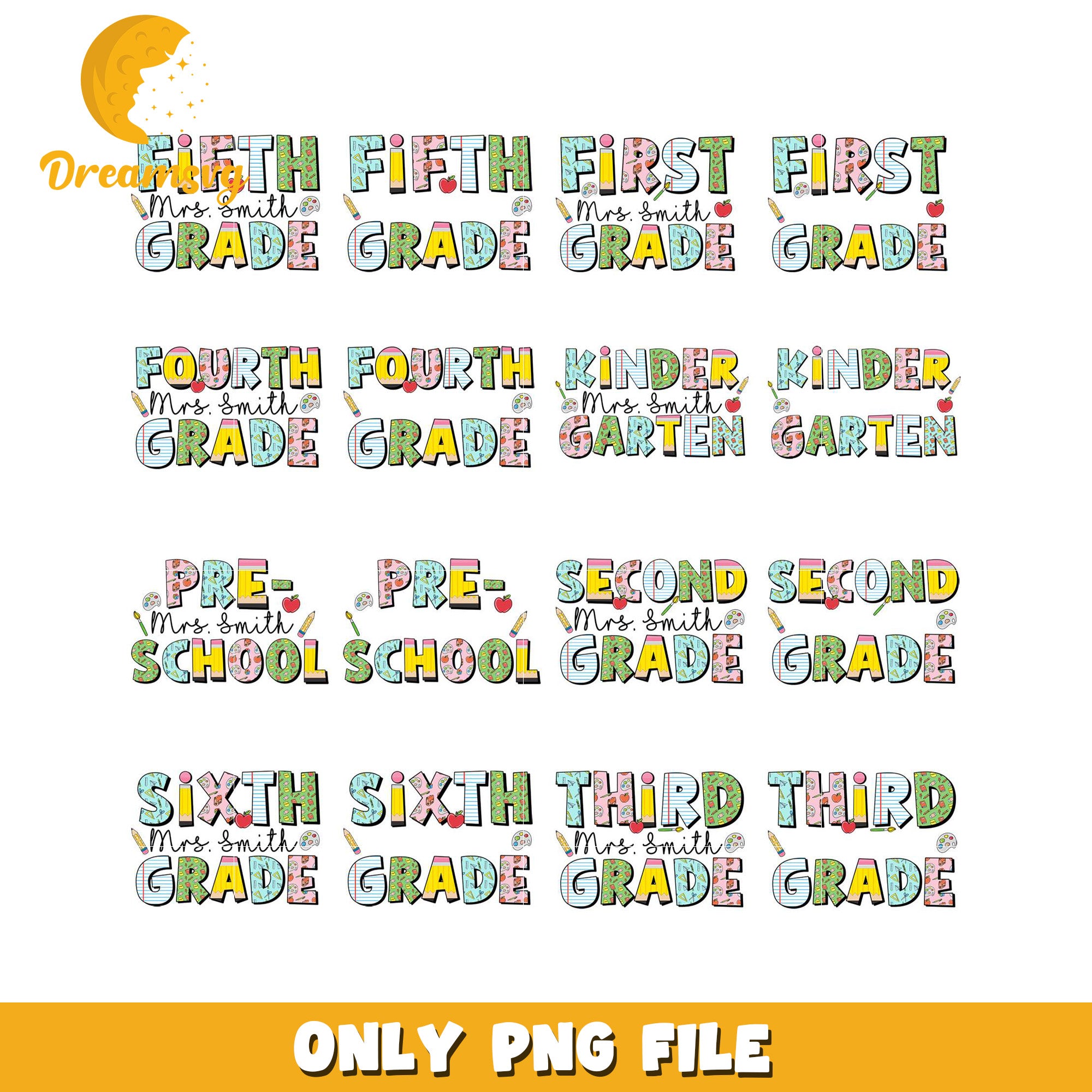 Colorful Grade PNG Bundle for Classroom Decor and Teaching
