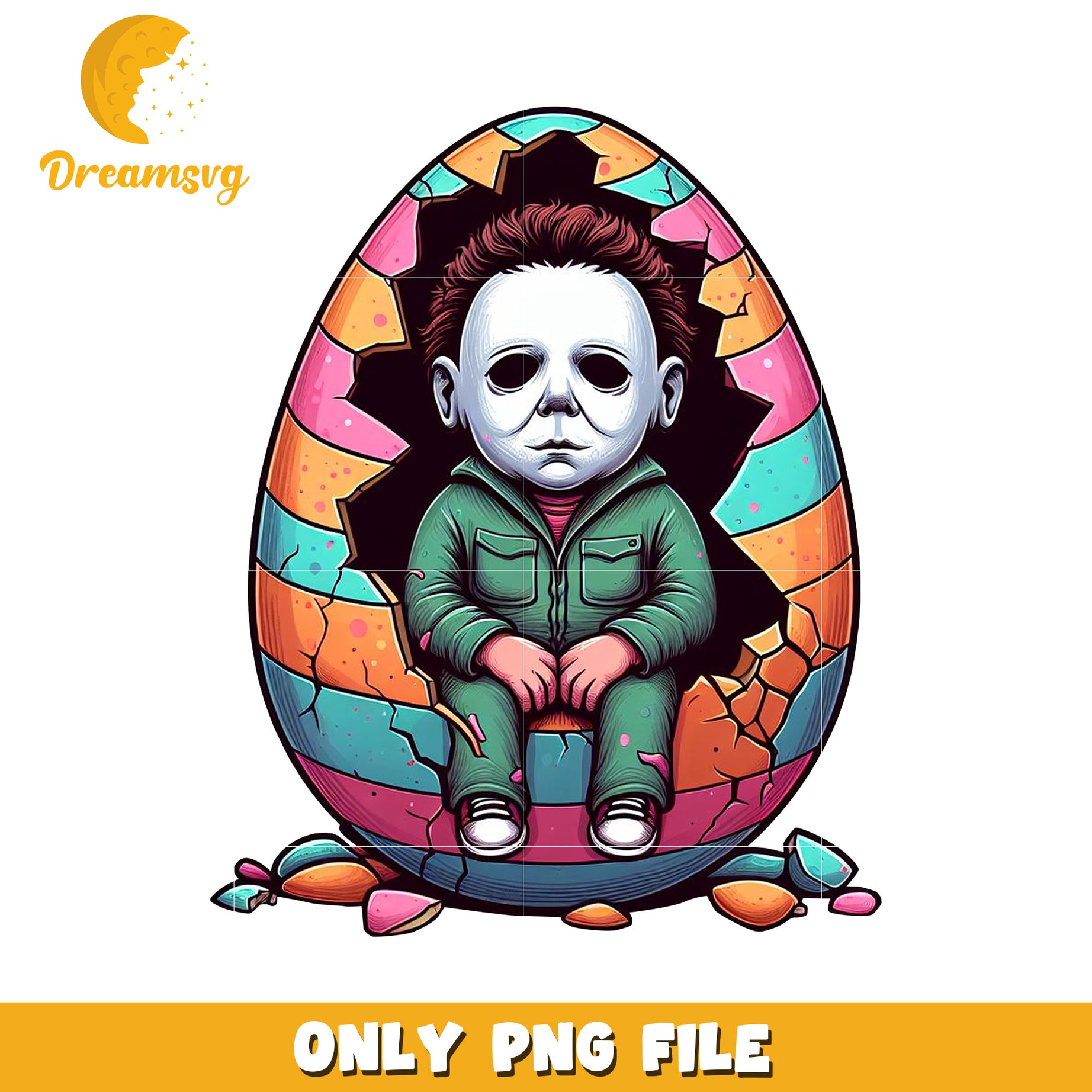 Colorful Halloween Egg Design Featuring Spooky Character PNG