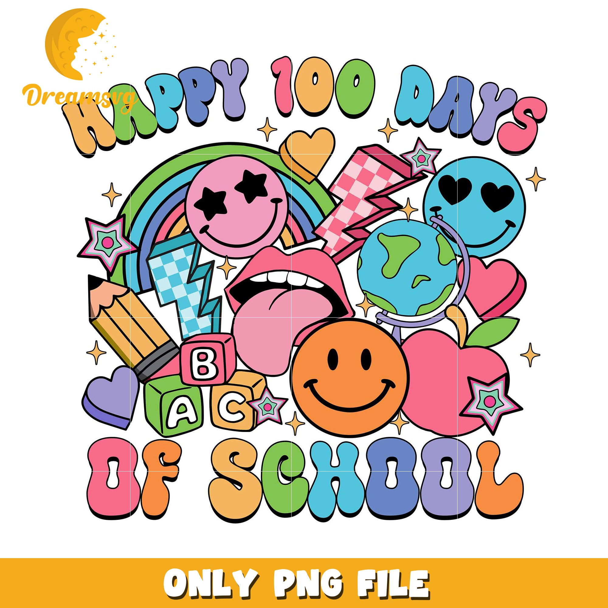 Colorful Happy 100 Days of School PNG Artwork Design