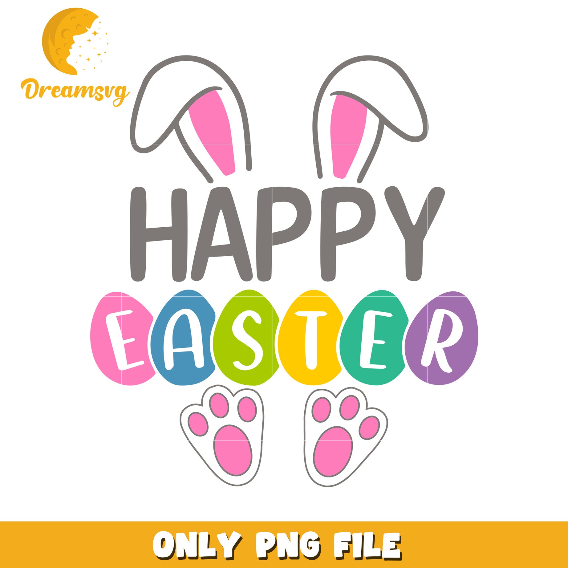 Colorful Happy Easter Bunny and Eggs PNG Image Design