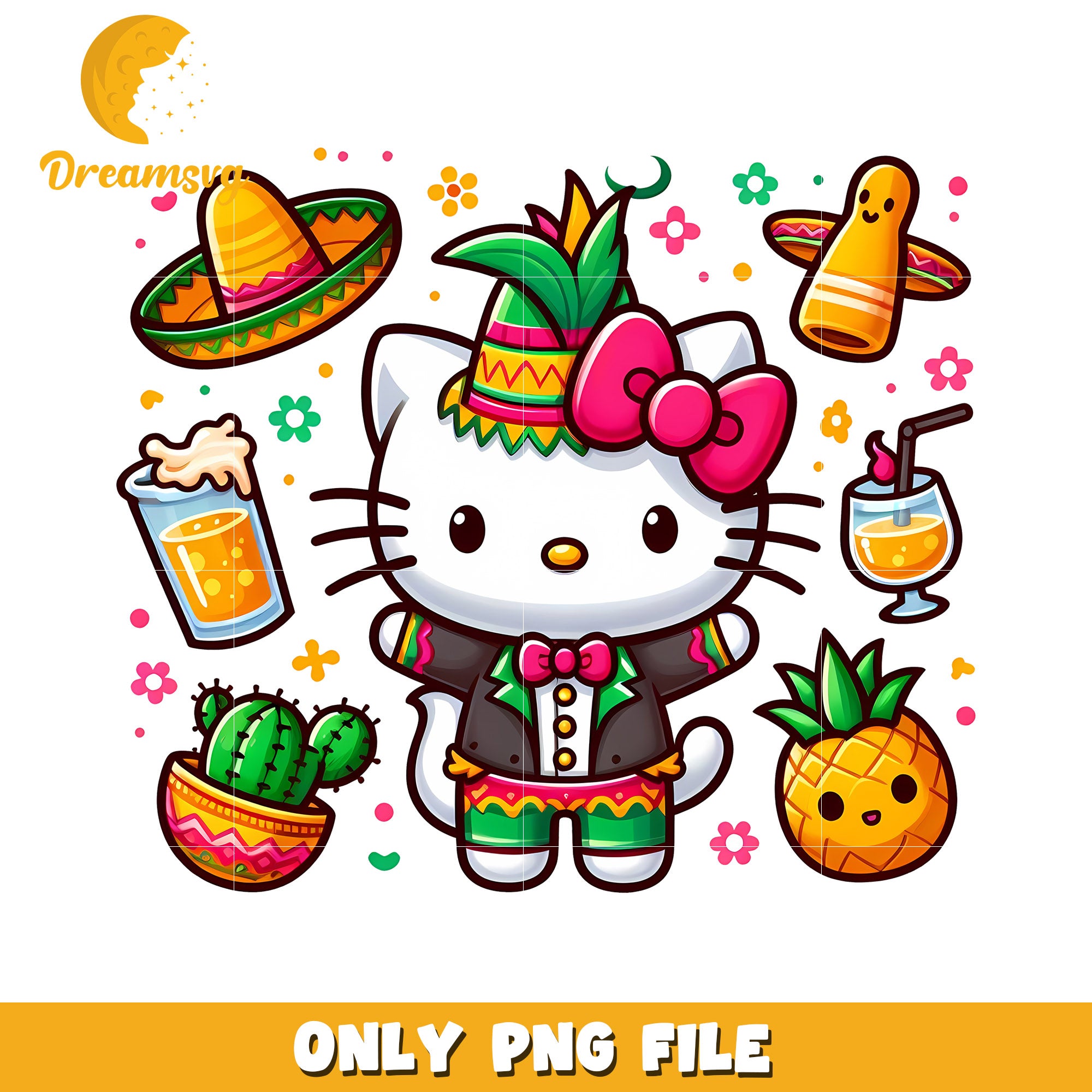 Colorful Hello Kitty Fiesta PNG File Cute Party Decoration Art