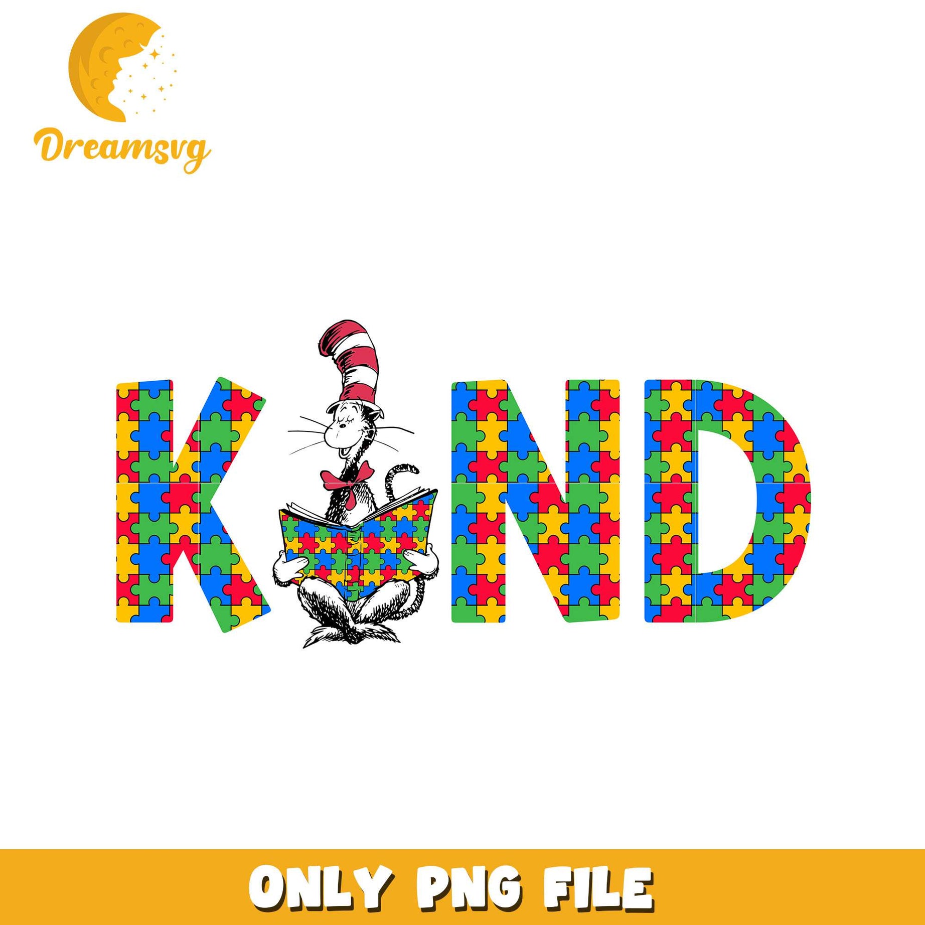 Colorful Kindness Puzzle Cat in the Hat PNG Design File