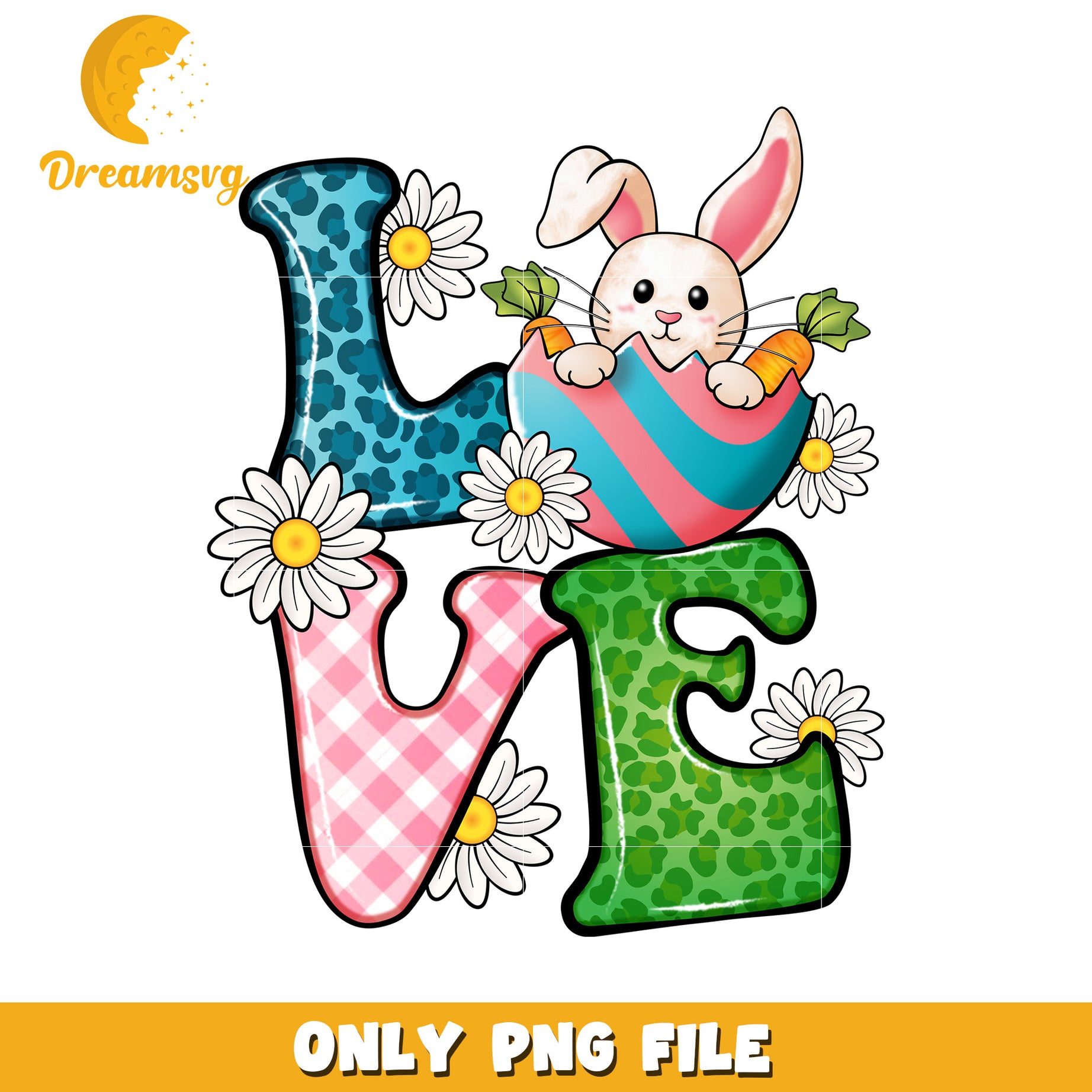 Colorful Love Bunny Design for Spring and Easter PNG