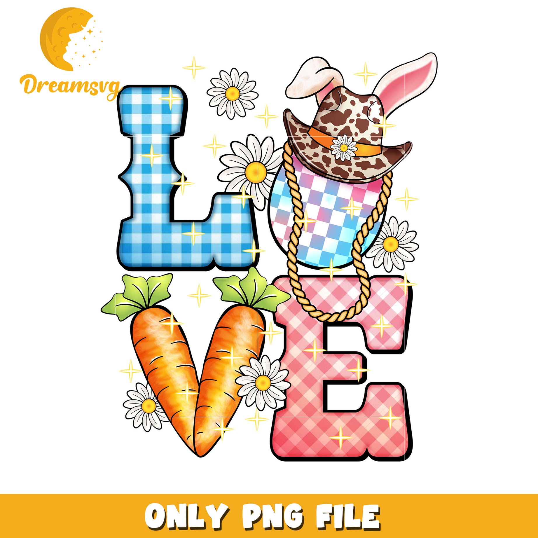 Colorful Love Design Featuring Bunnies and Carrots PNG