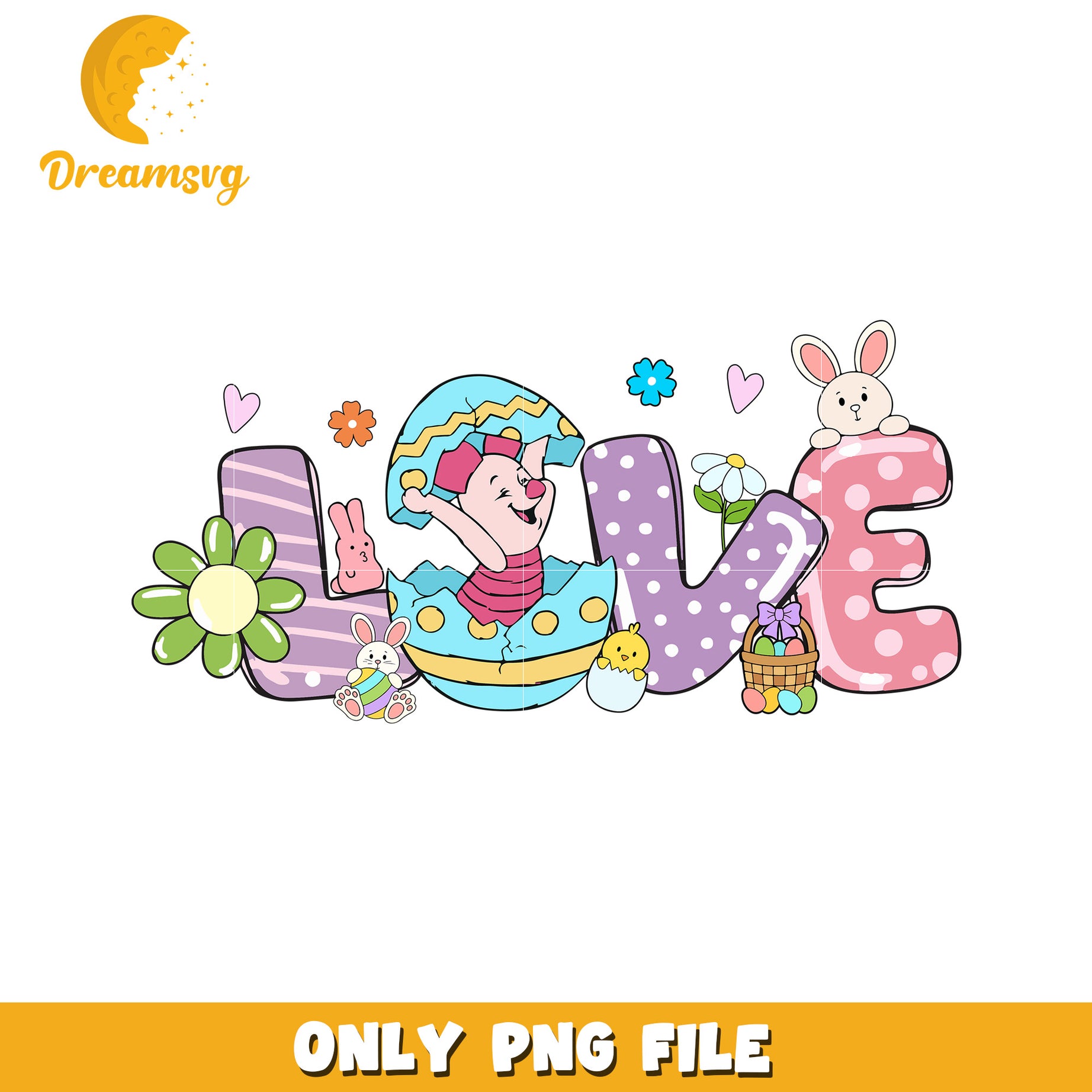 Colorful Love Illustration with Cute Easter Characters PNG