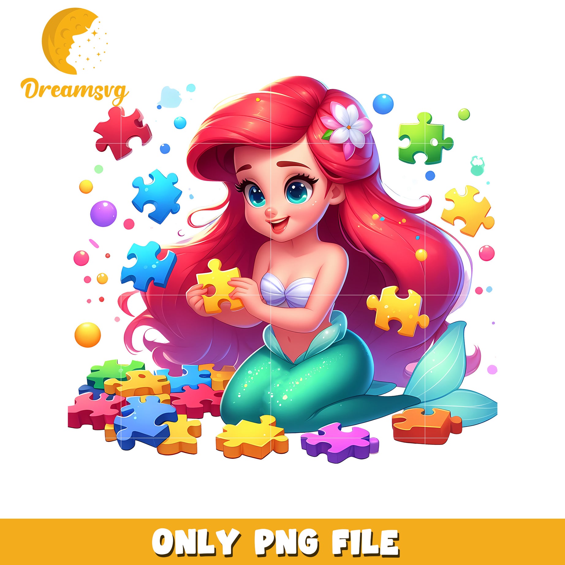 Colorful Mermaid Puzzle Fun Illustration for Kids PNG