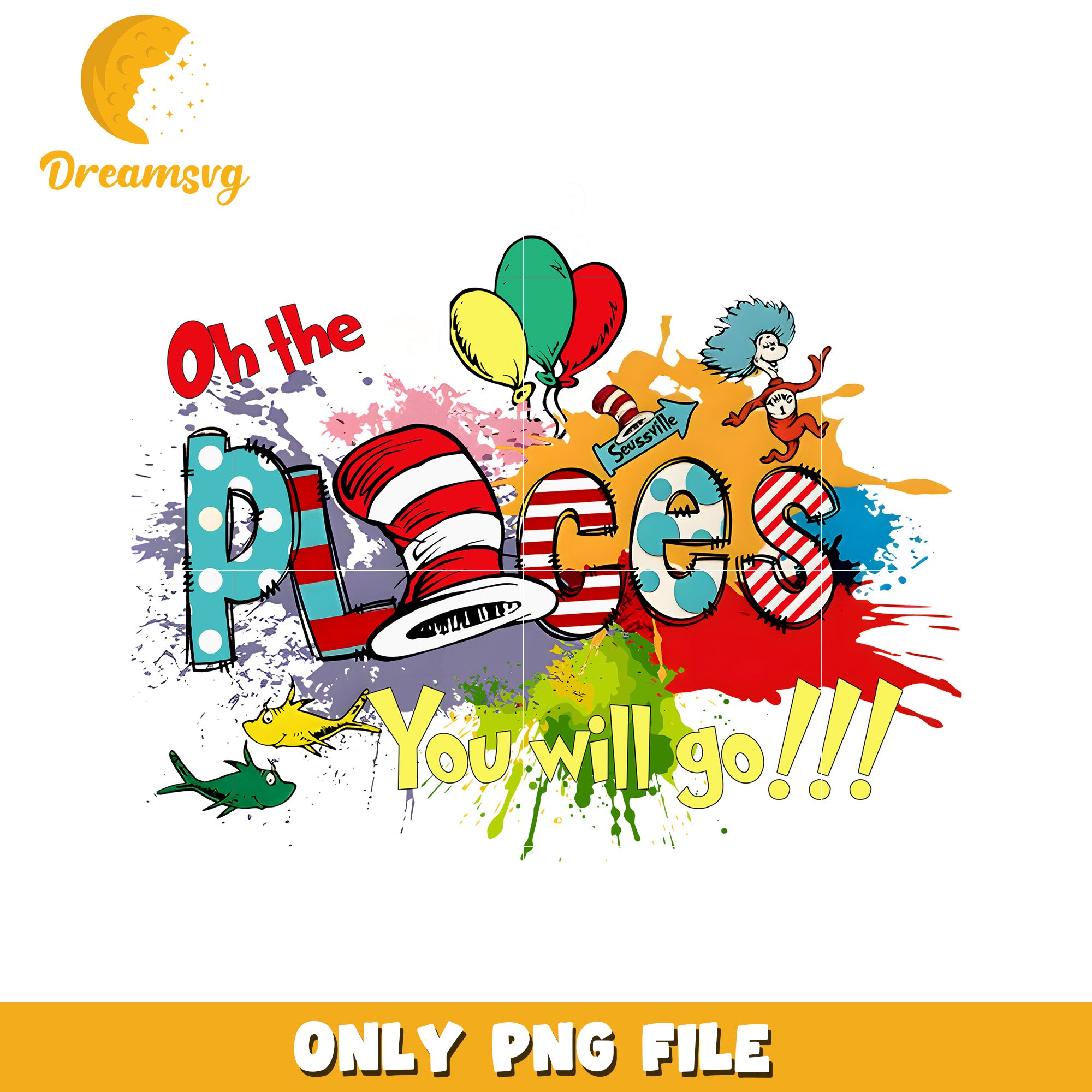 Colorful Oh the Places You Will Go PNG Art for Kids