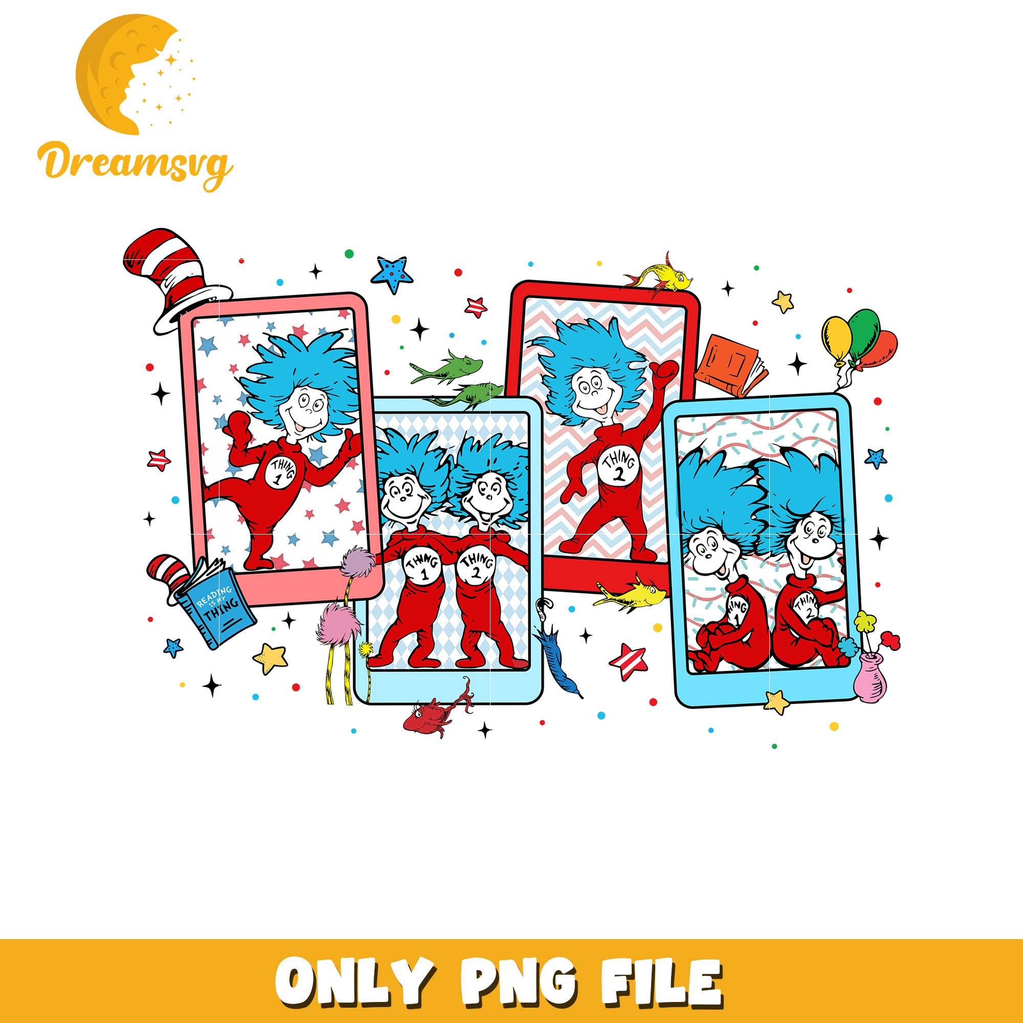 Colorful PNG Art of Thing 1 and Thing 2 for Kids
