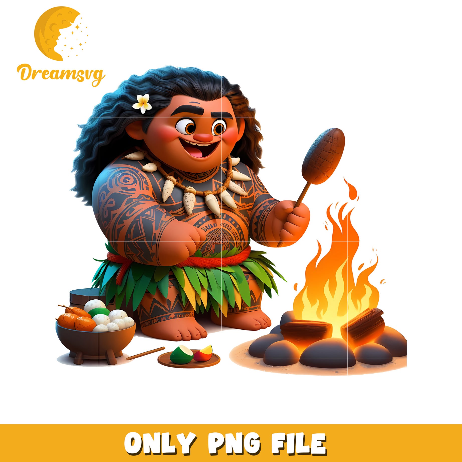 Colorful PNG File of Happy Character Cooking by Fire