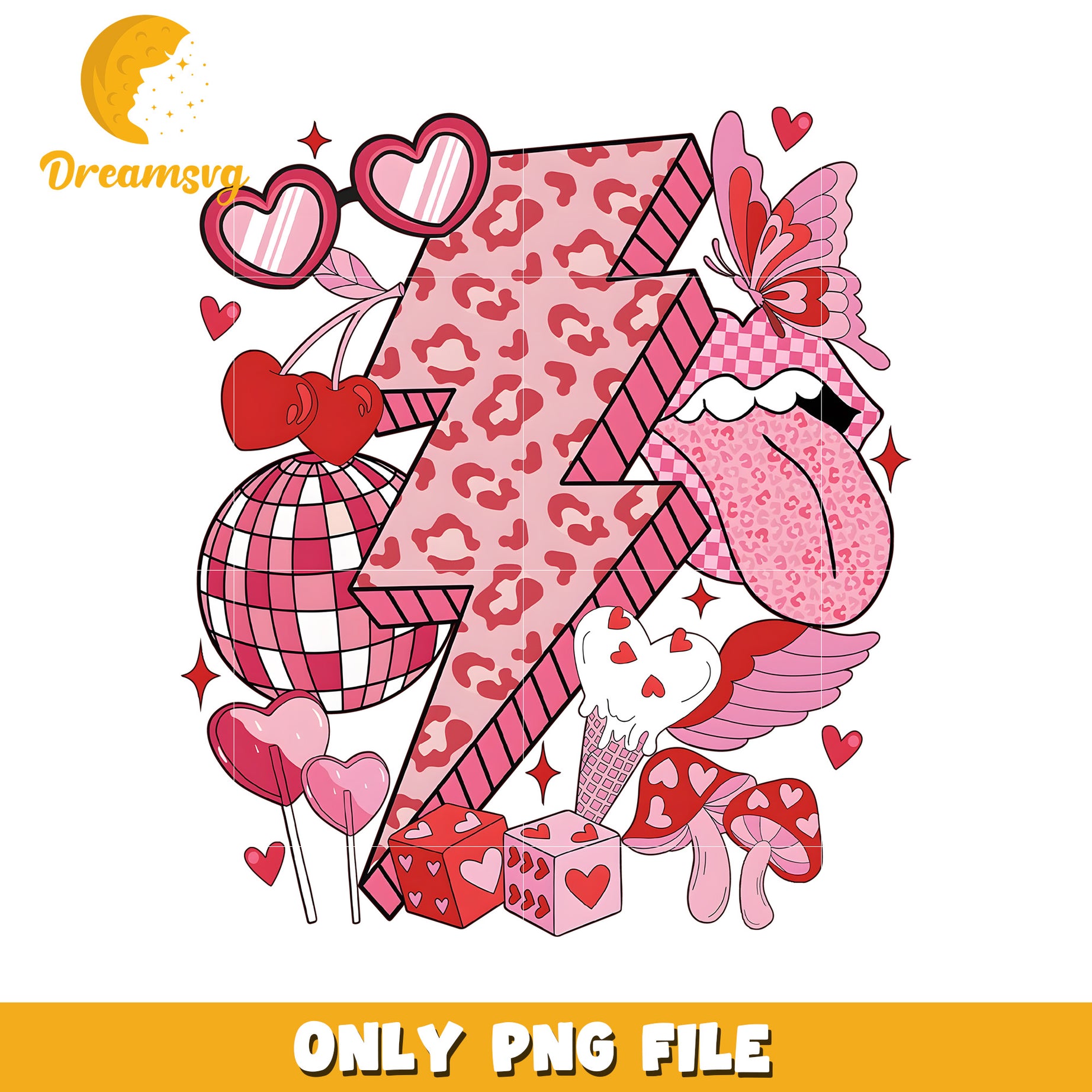 Colorful Pink Leopard Print Lightning Bolt PNG Design