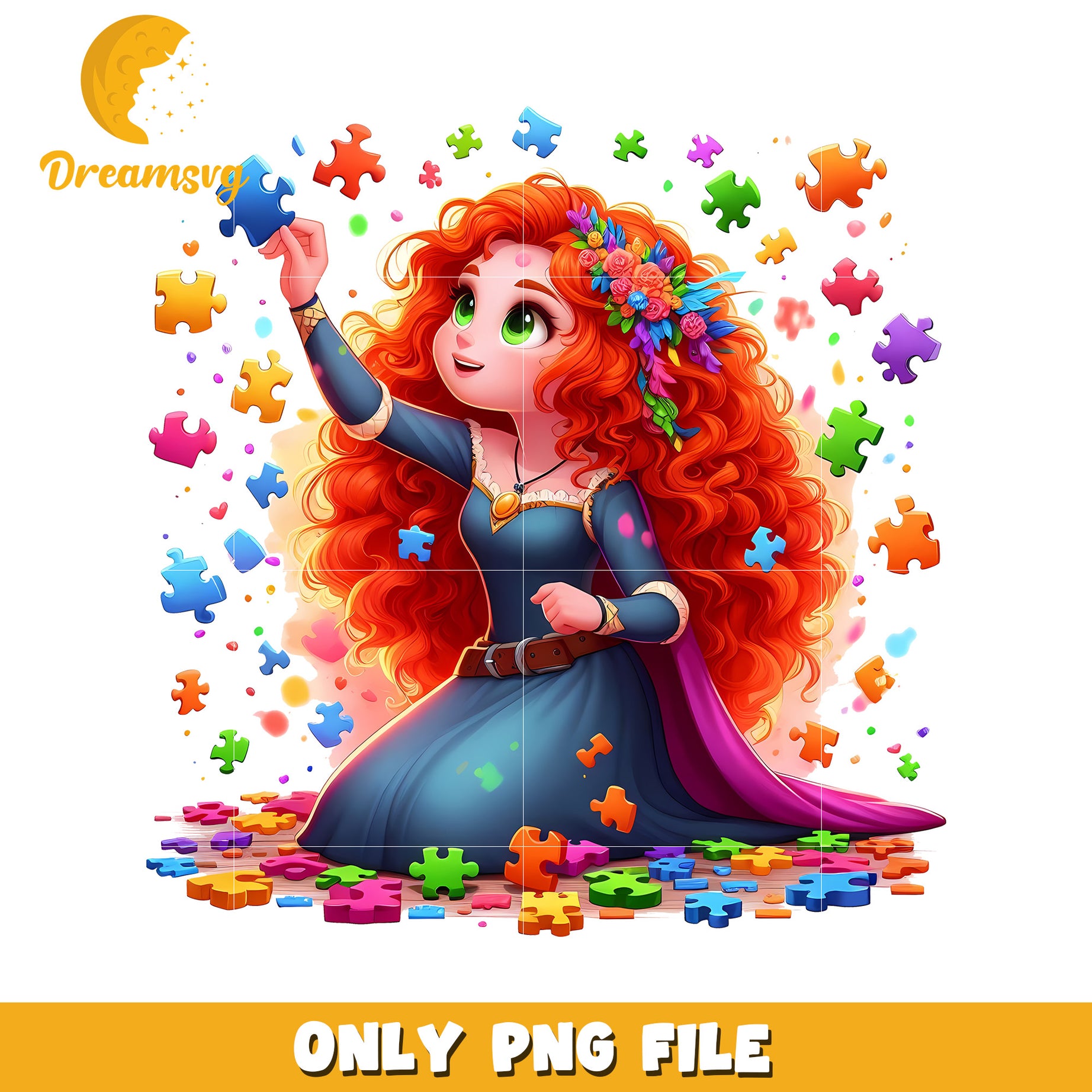 Colorful Puzzle Adventure with a Spirited Princess PNG Art