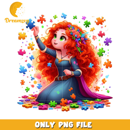 Colorful Puzzle Adventure with a Spirited Princess PNG Art