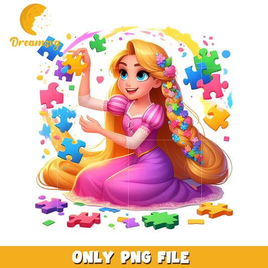 Colorful Puzzle Fun with Cheerful Cartoon Princess Image