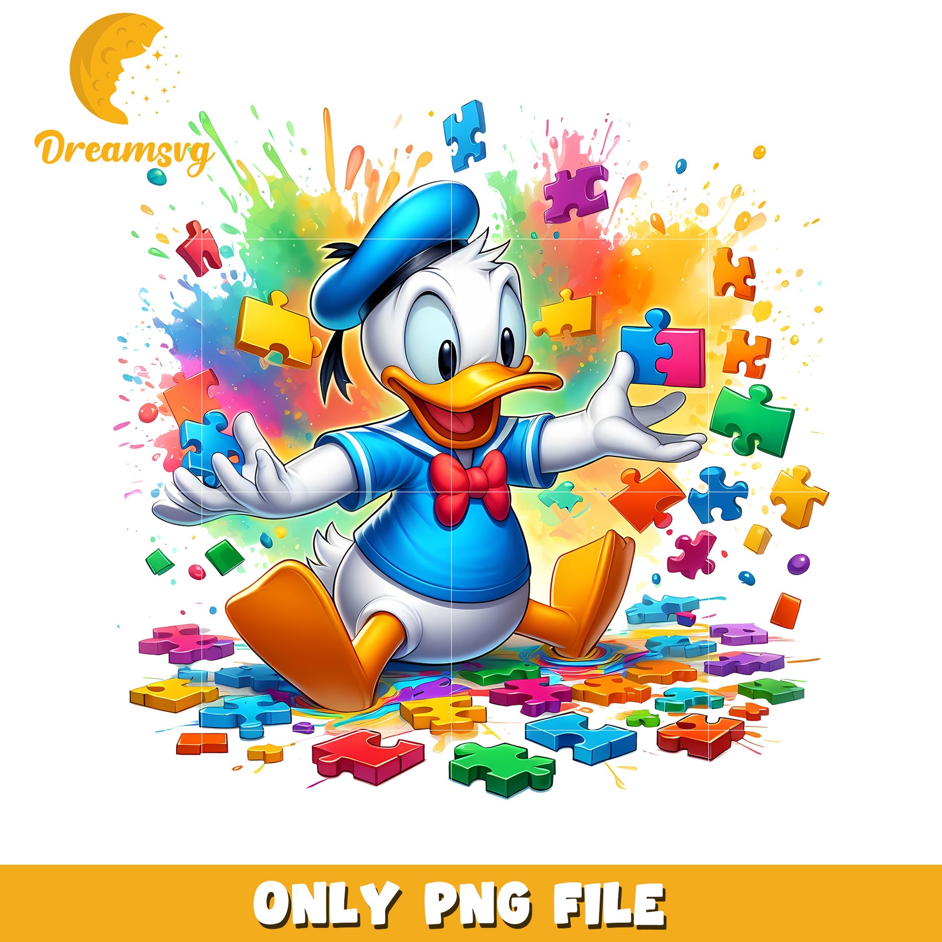 Colorful Puzzle Fun with Playful Cartoon Duck PNG Image