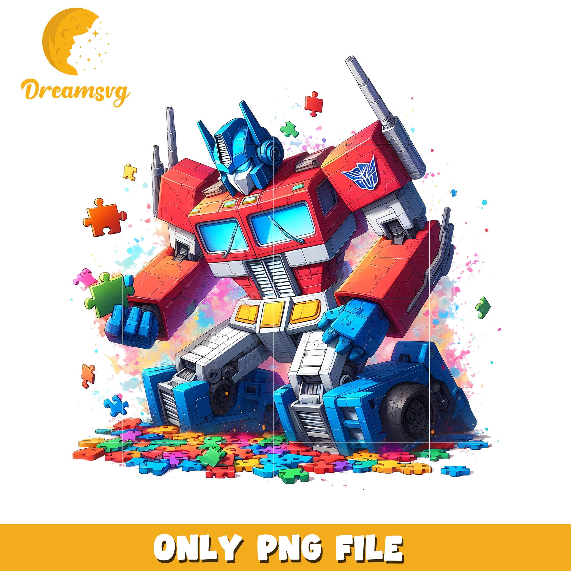 Colorful Puzzle Robot Optimus Prime PNG Art for Kids