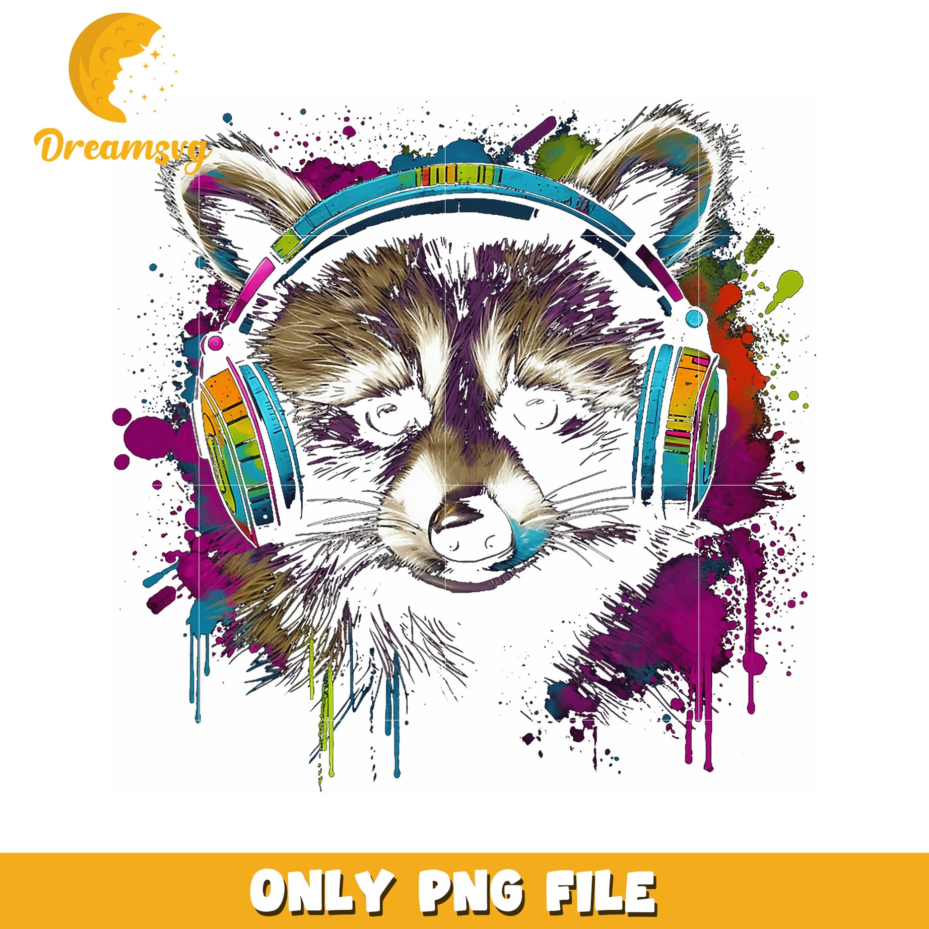 Colorful Raccoon DJ PNG Sublimation