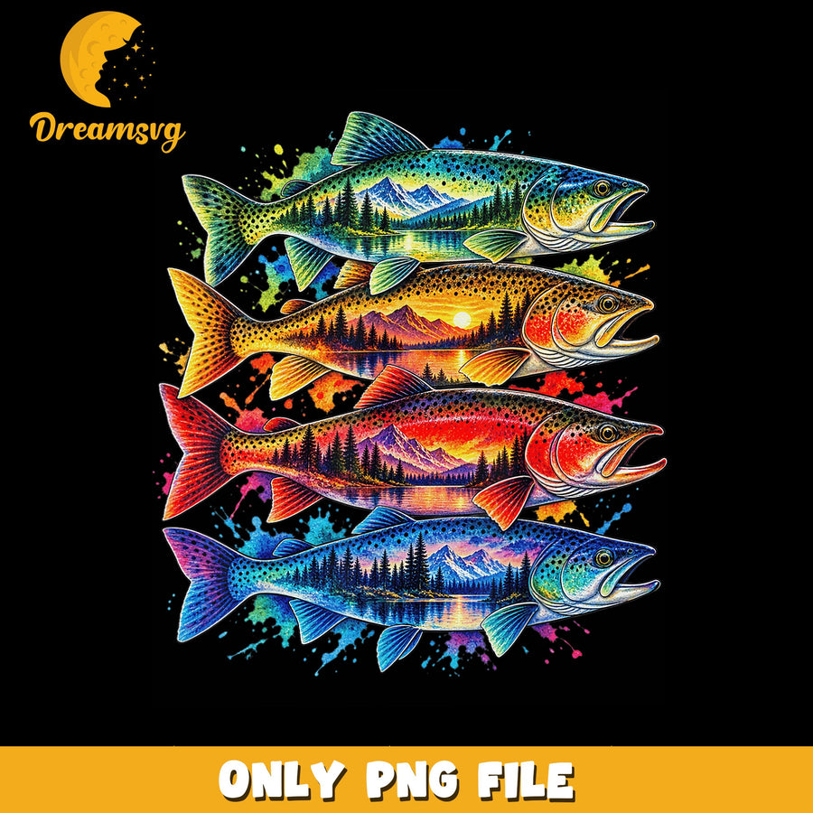 Colorful Trout PNG, Nature Landscape, Fishing Art PNG