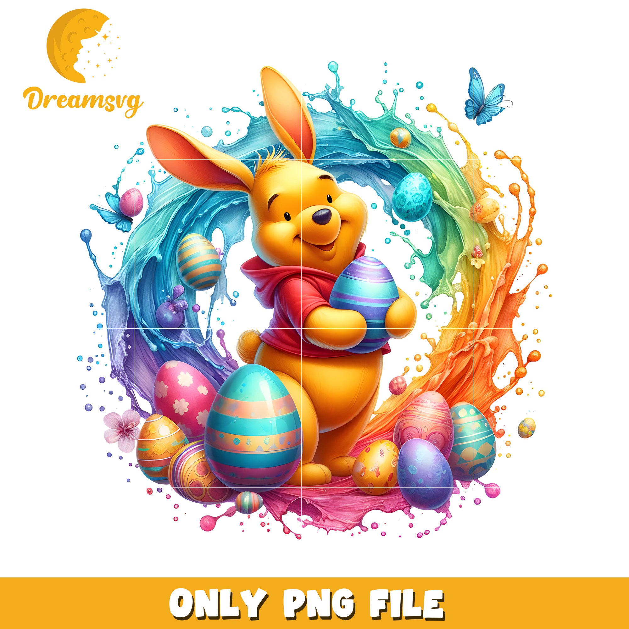 Colorful easter eggs design pooh bear png, easter eggs png, pooh png