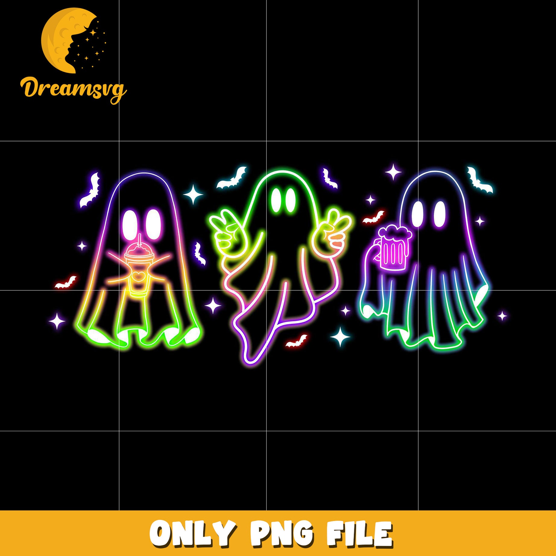 Colorful ghouls neon png, spooky autumn​ png, trick or treat png