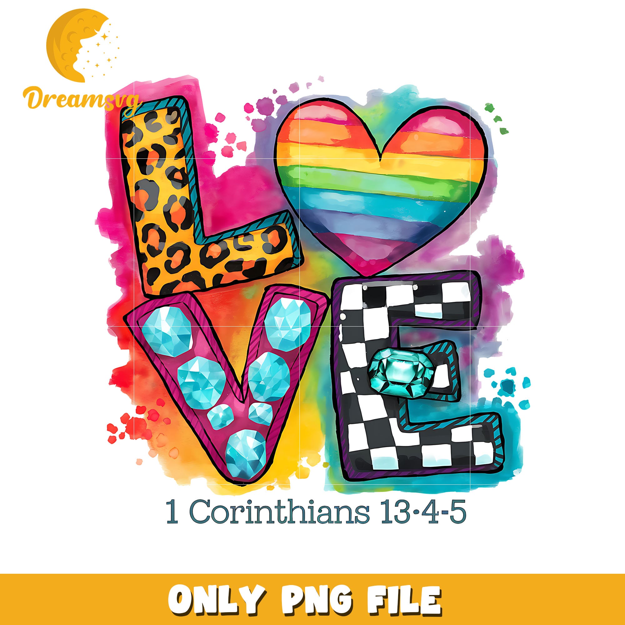 Colorful heart love corinthians png, love png, valentine png