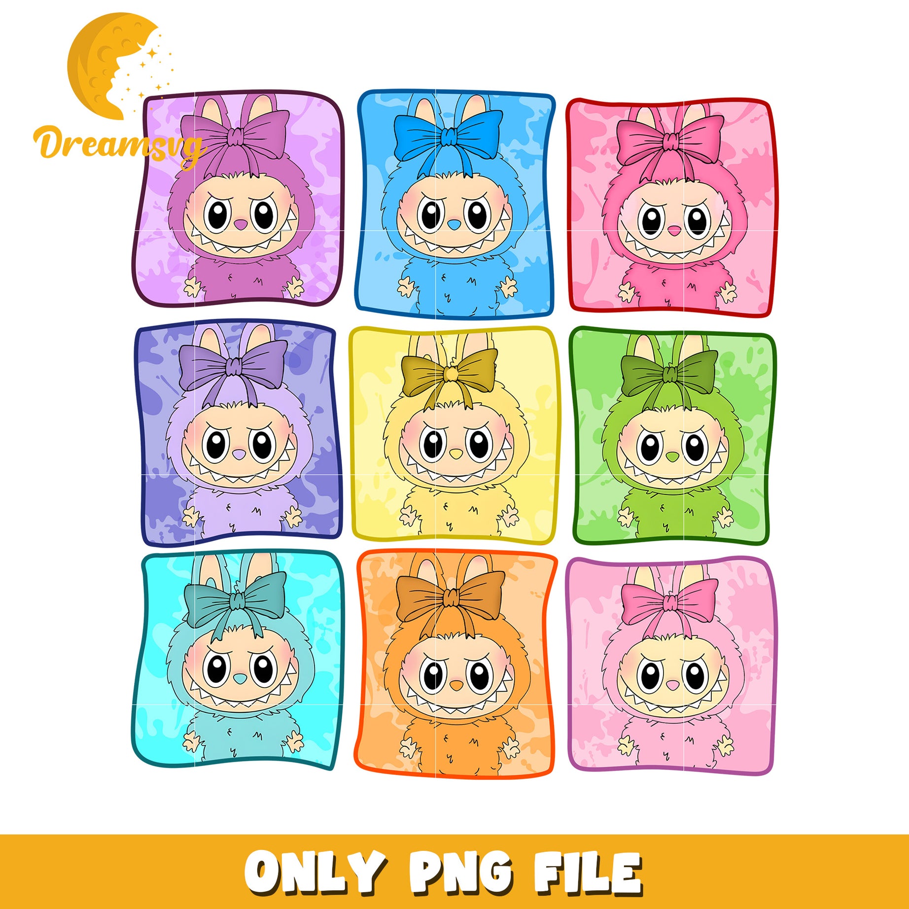 Colorful labubu characters png, all popmart characters​ png, labubu art​ png