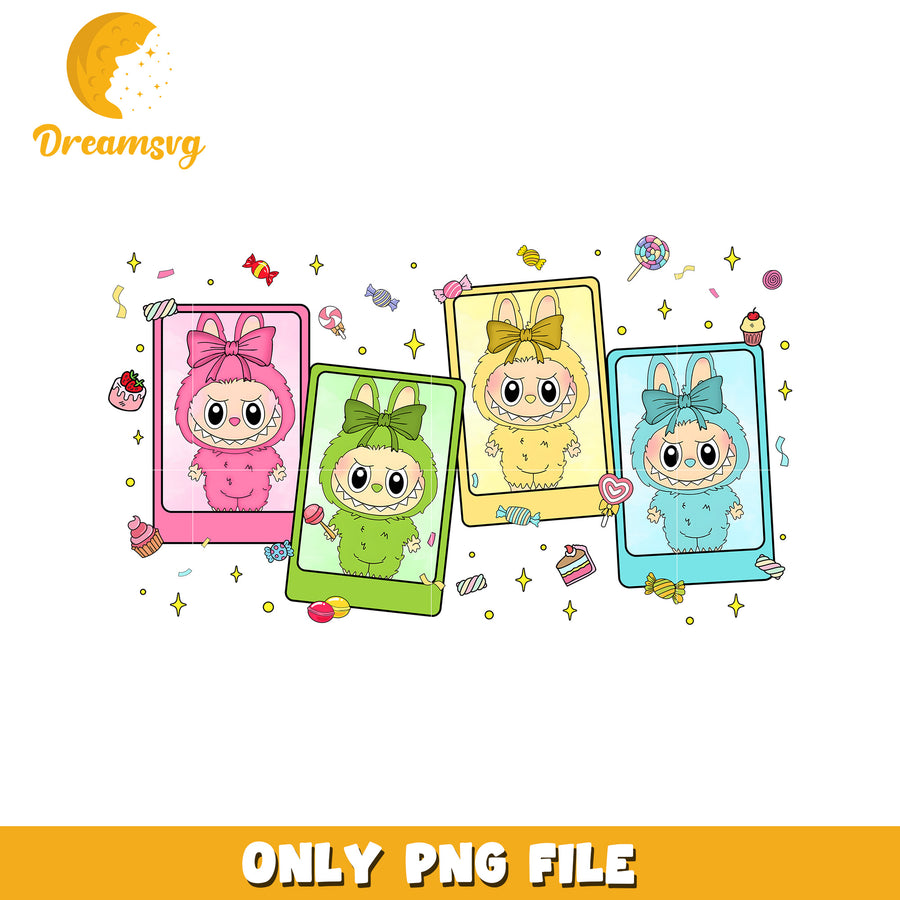 Colorful labubu picture frame png, labubu candy png, labubu toys png