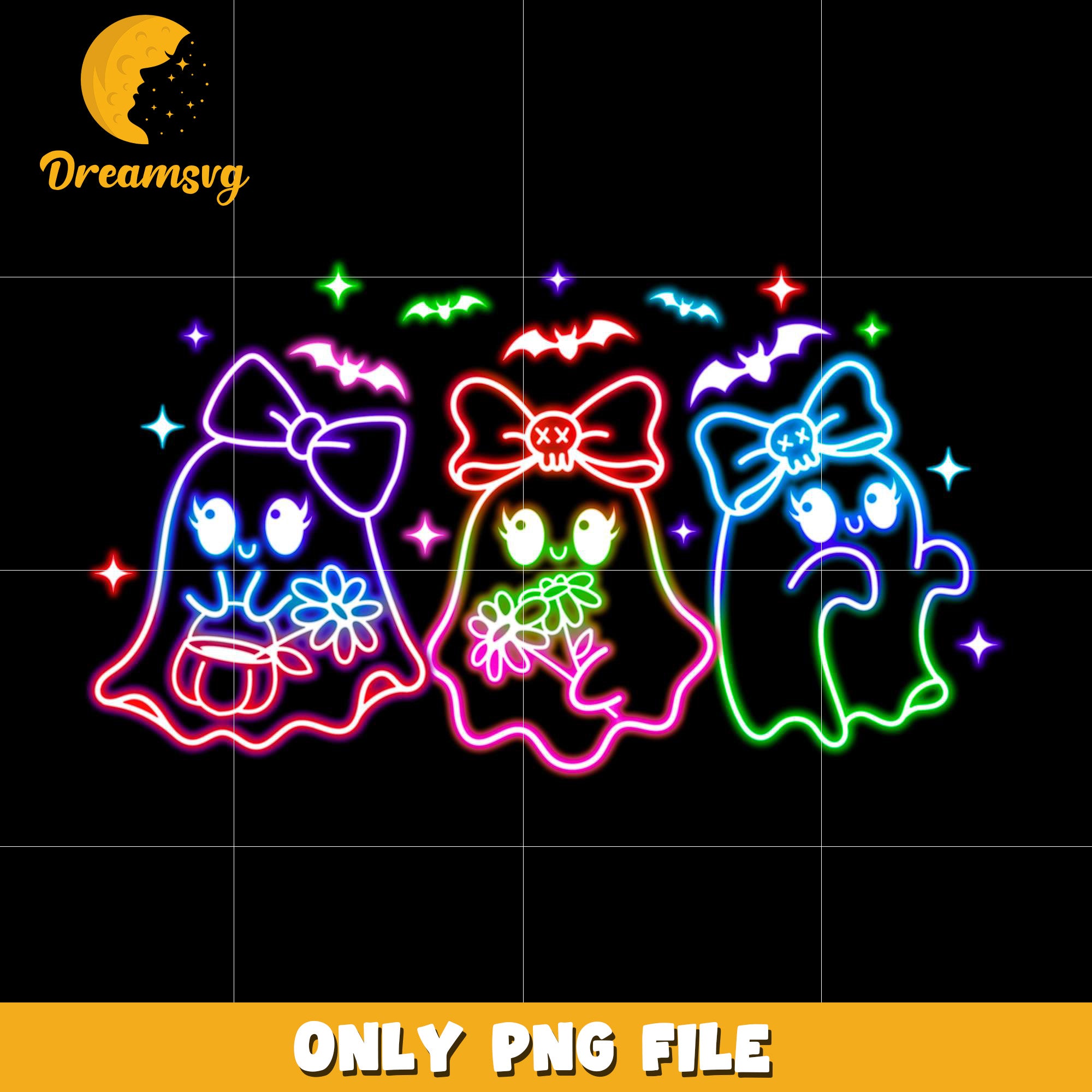 Colorful neon ghouls png, spooky season​ png, halloween pumpkin png