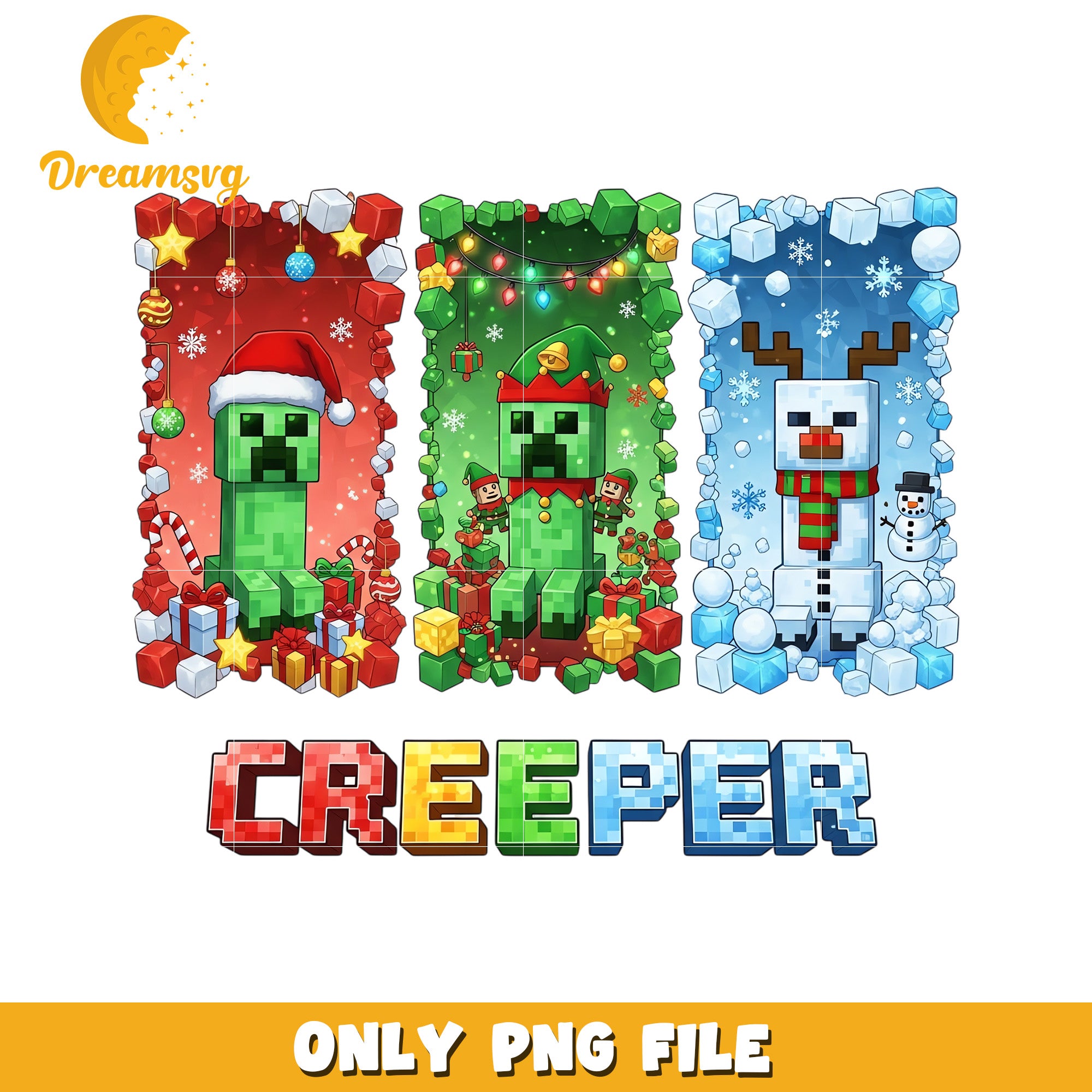 Colorful of creeper png, christmas gift​​ png, minecraft christmas​ png
