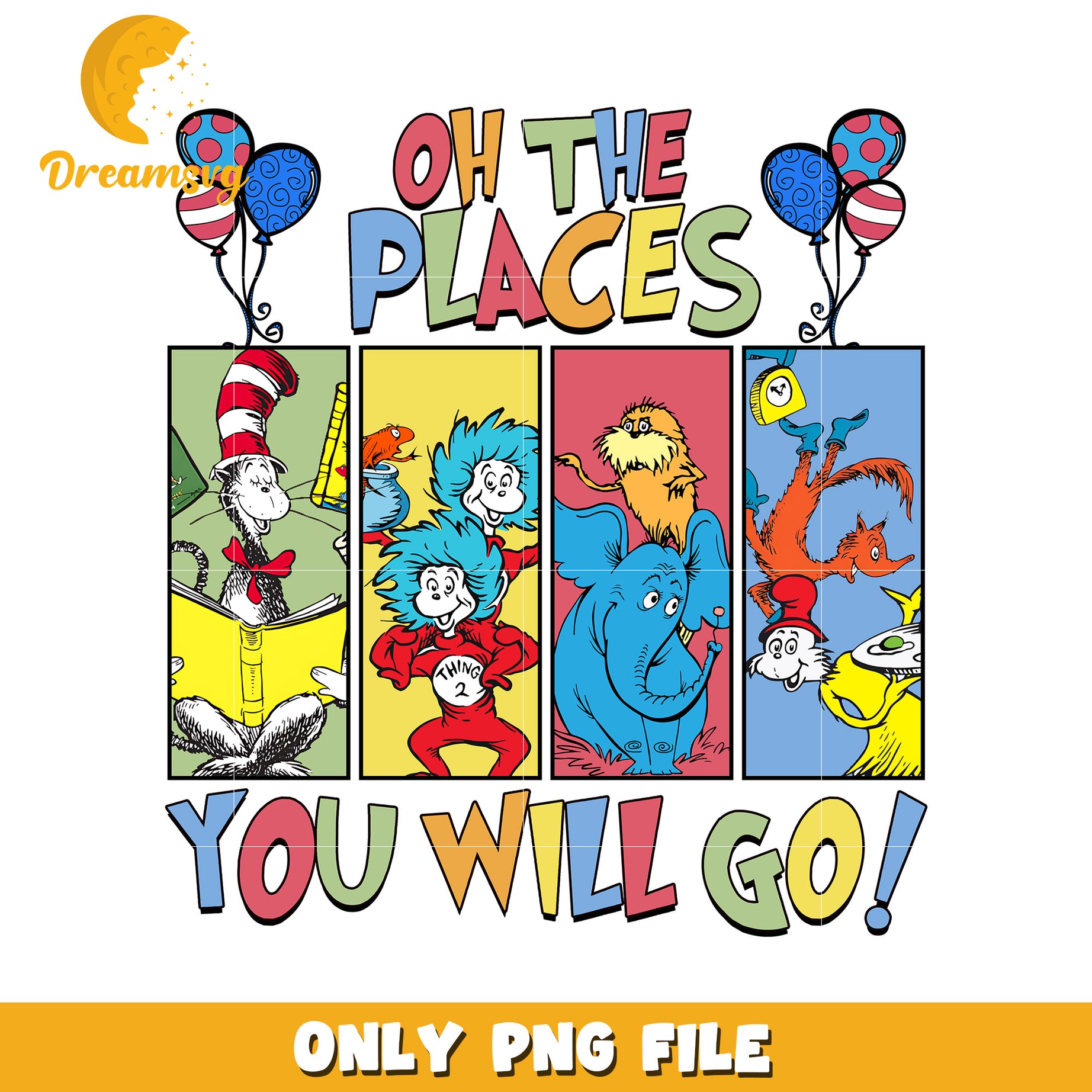 Colorful oh the places you will go png, dr seuss png, font png