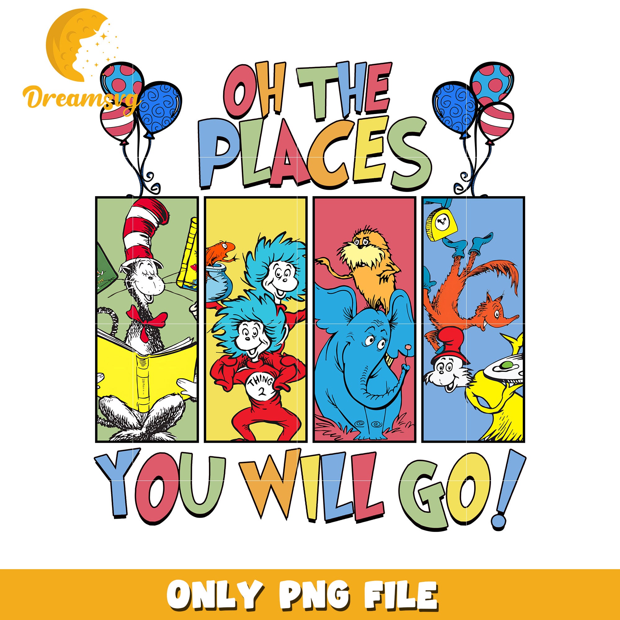 Colorful oh the places you will go png, dr seuss png, font png