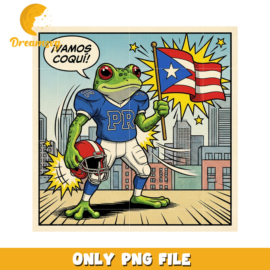 Comic puerto rico frog png, puerto rico png, sports logo png