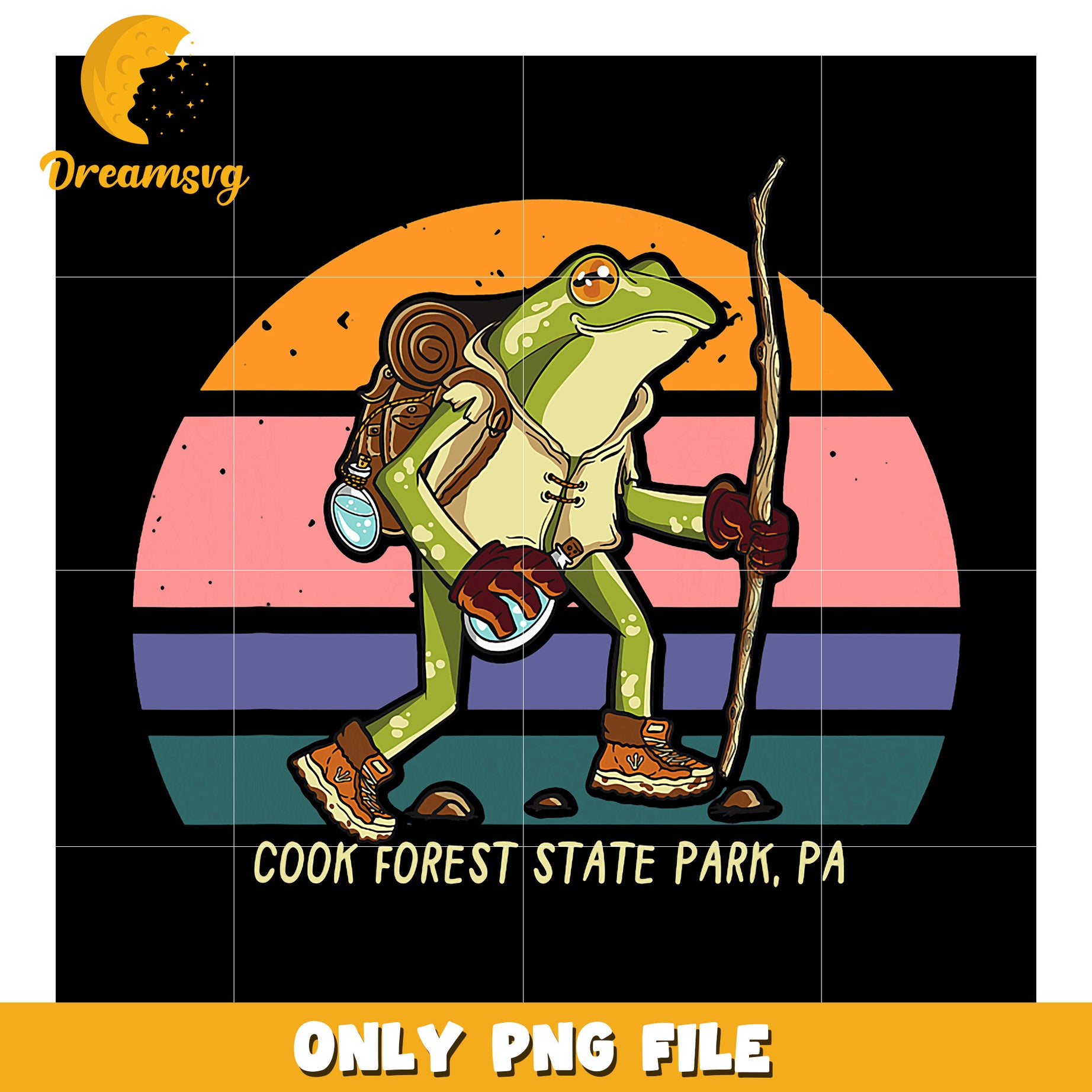 Cook Forest Frog PNG Retro Hiking Design