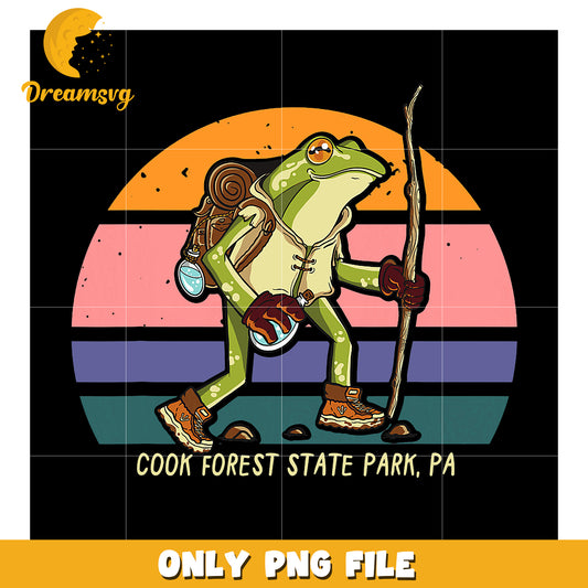 Cook Forest Frog PNG Retro Hiking Design