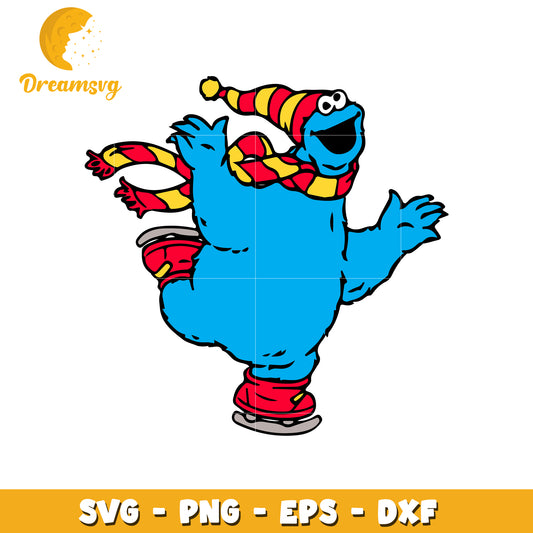 Cookie Monster Ice Skating SVG PNG EPS DXF