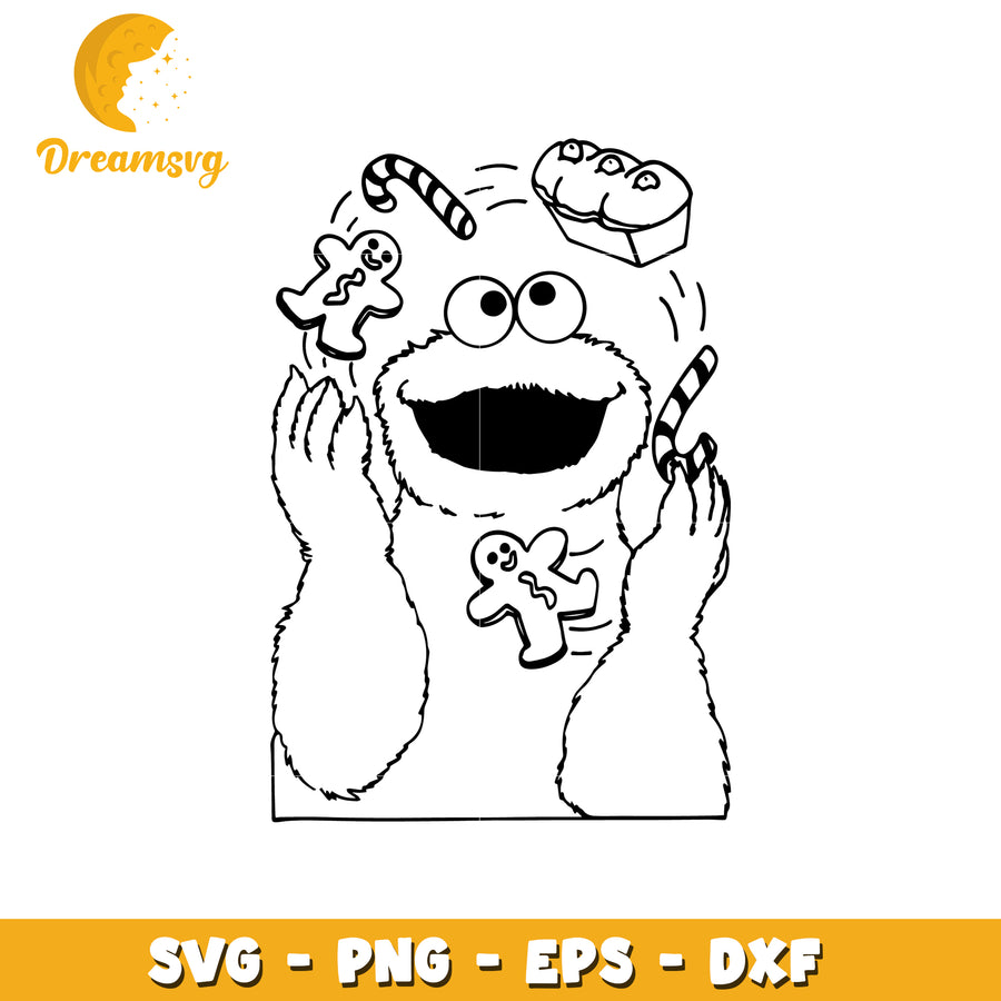 Cookie Monster SVG with Gingerbread Men and Candy Design