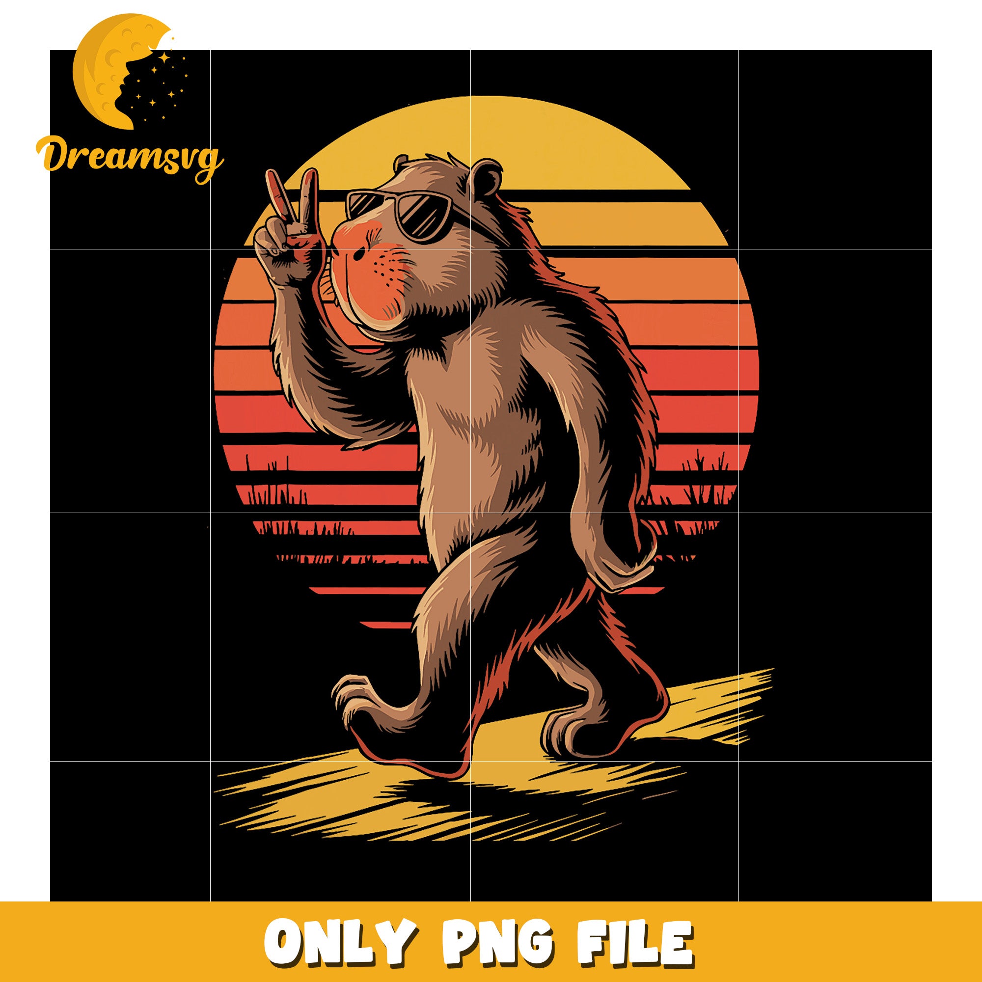 Cool Capybara PNG Retro Sunset Design