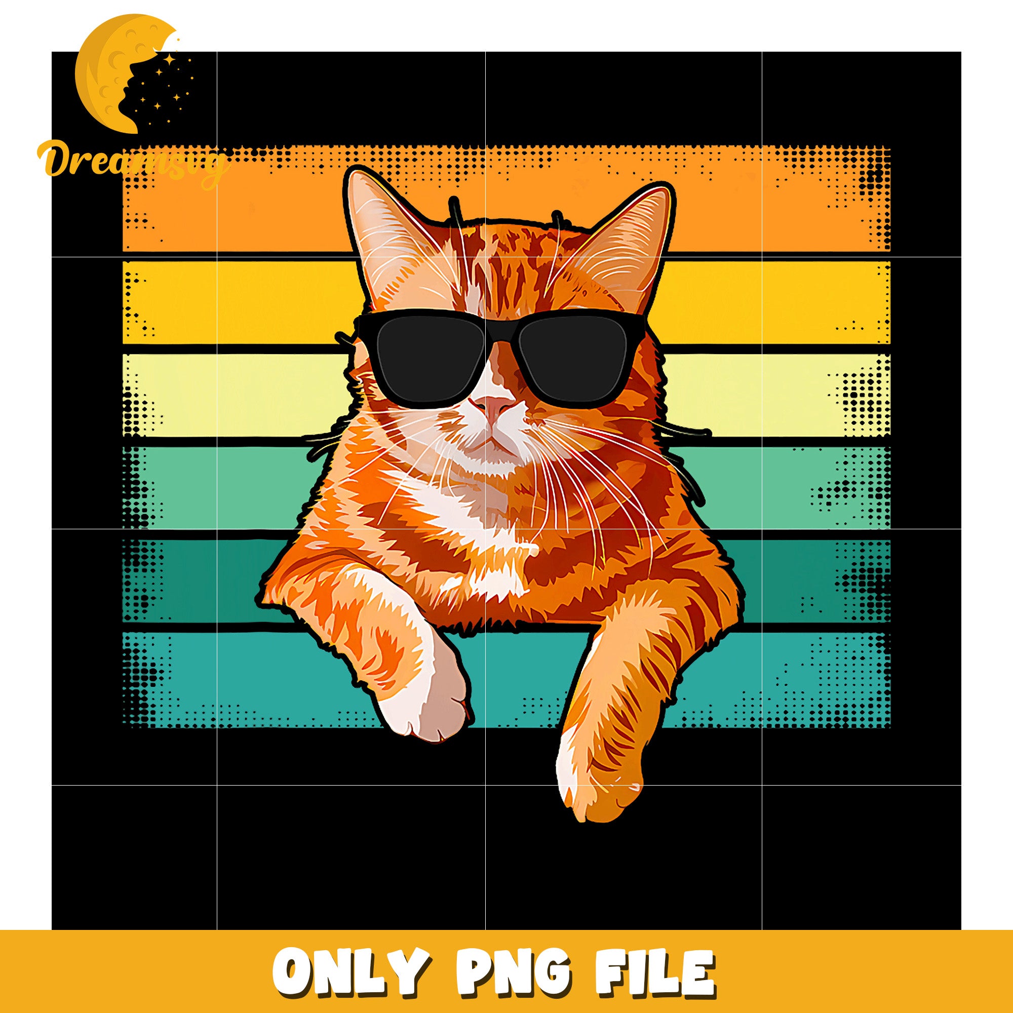 Cool Cat Sunglasses Retro PNG